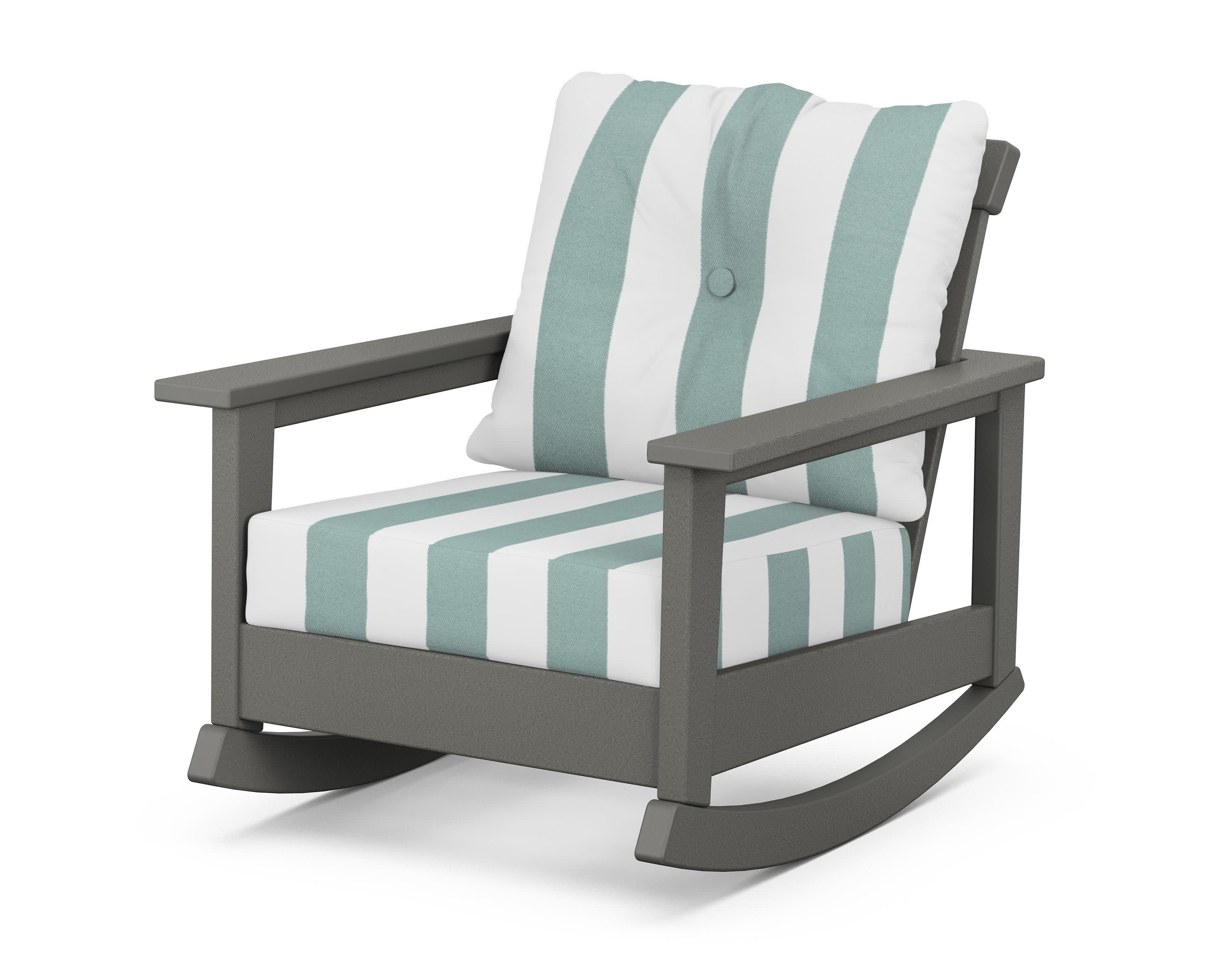 Prescott Deep Seating Rocking Chair in Slate Grey / Cabana Stripe Glacier Spa