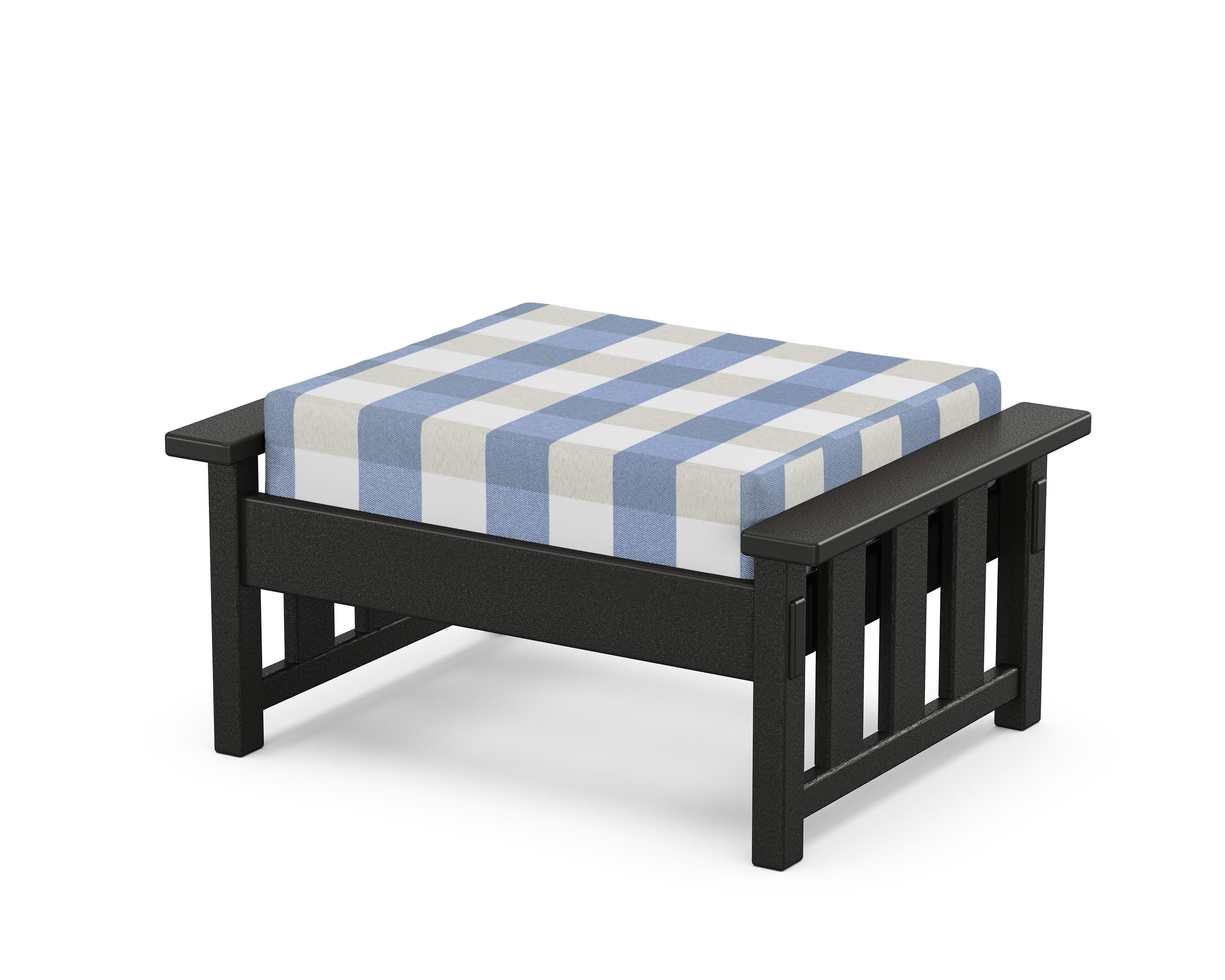 Acadia Deep Seating Ottoman in Black / Buffalo Plaid Sky Blue