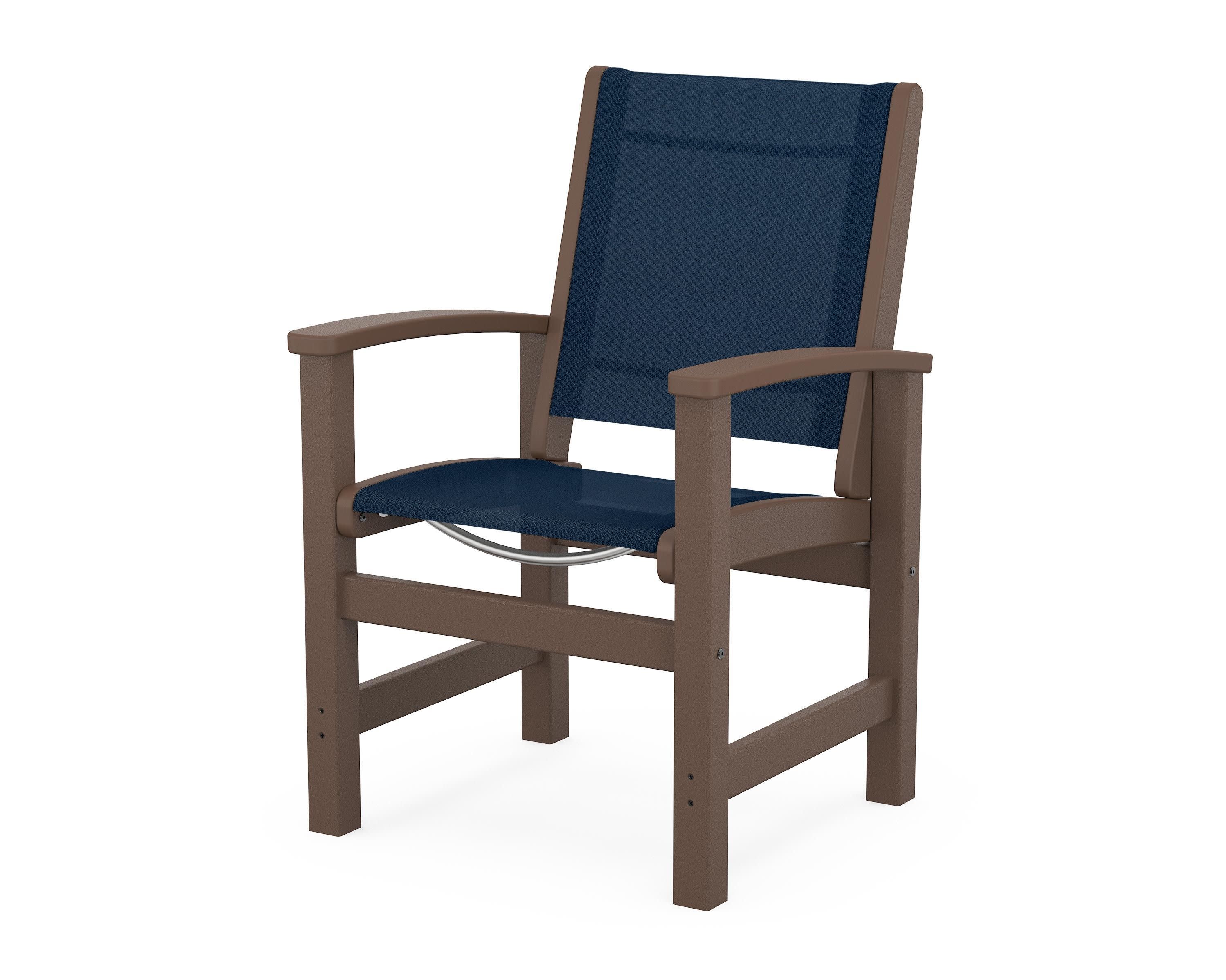 Coastal Dining Chair in Mahogany / Navy Blue Sling