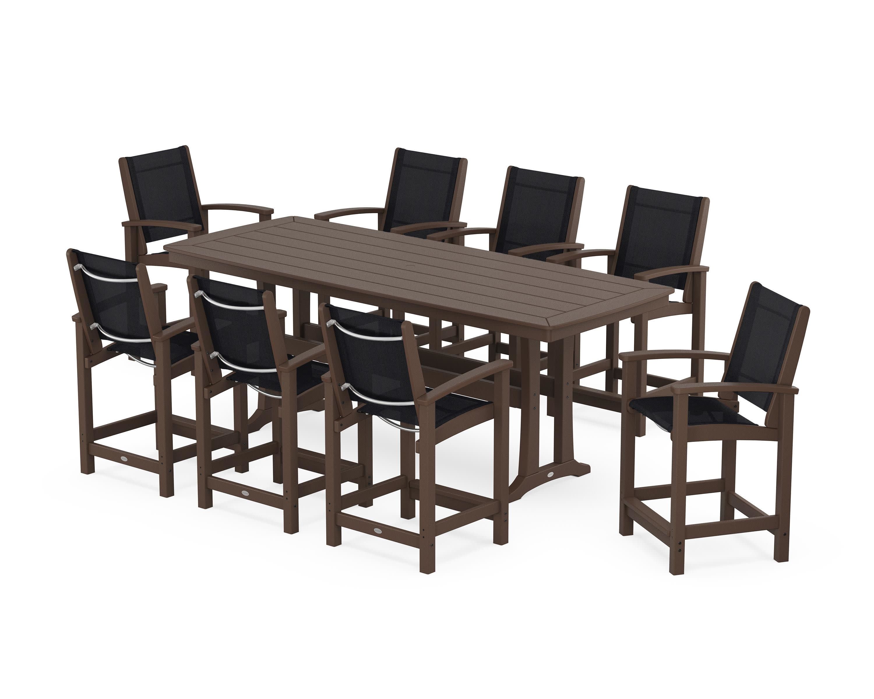 Coastal 9-Piece Counter Set with Trestle Legs in Mahogany / Black Sling