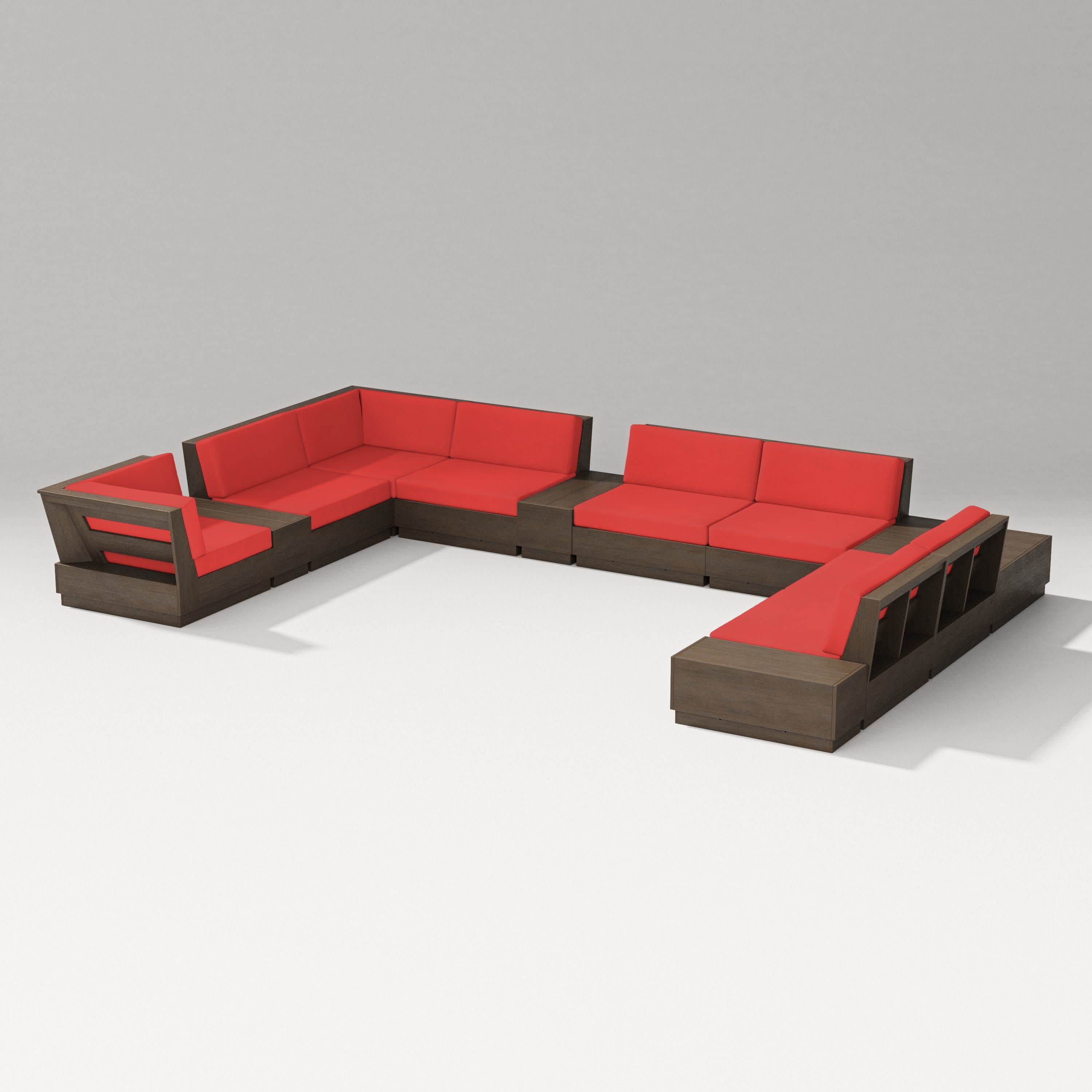 Elevate 12-Piece Conversation Sectional Set in Kona / Crimson Linen