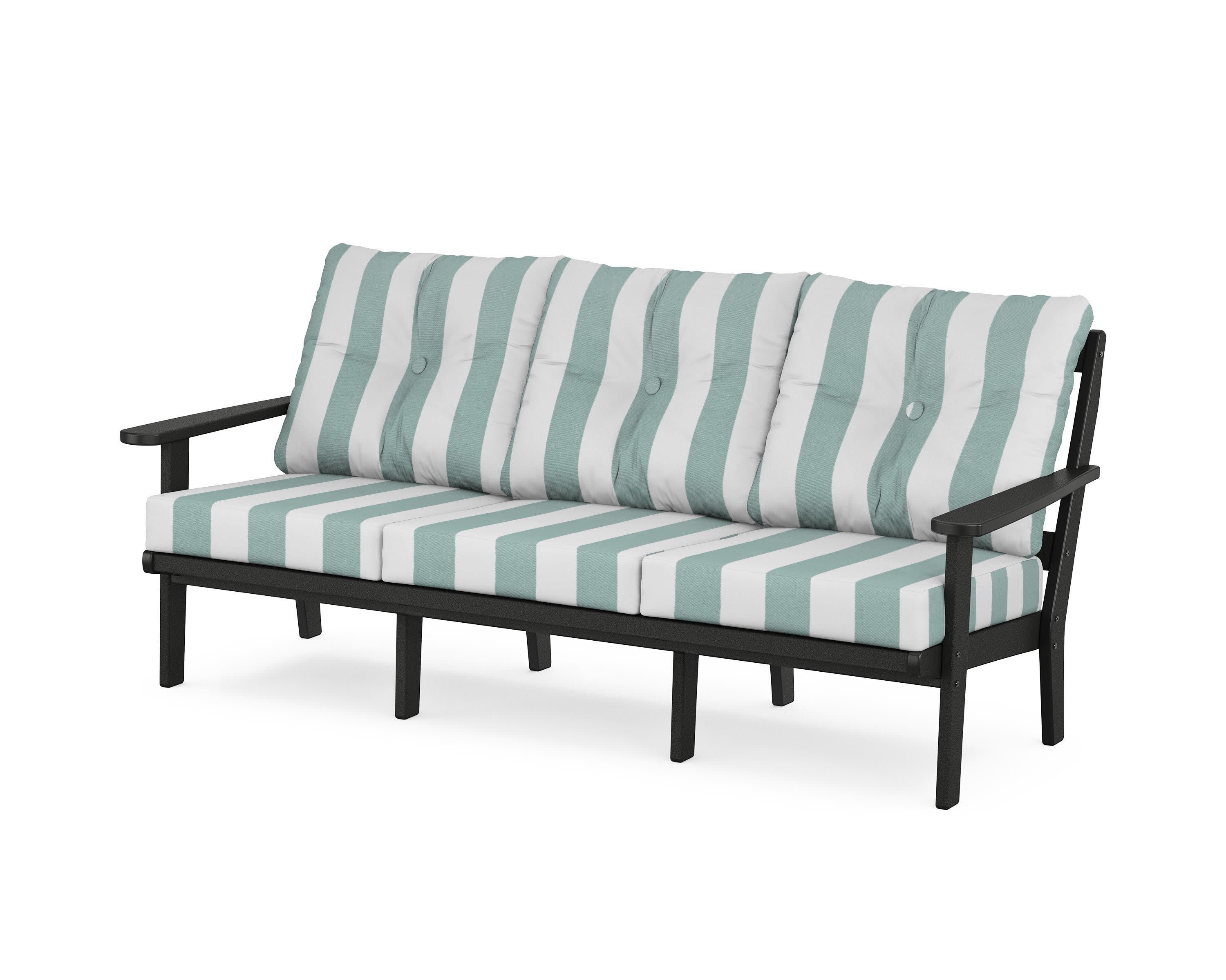 Mission Deep Seating Sofa in Black / Cabana Stripe Glacier Spa