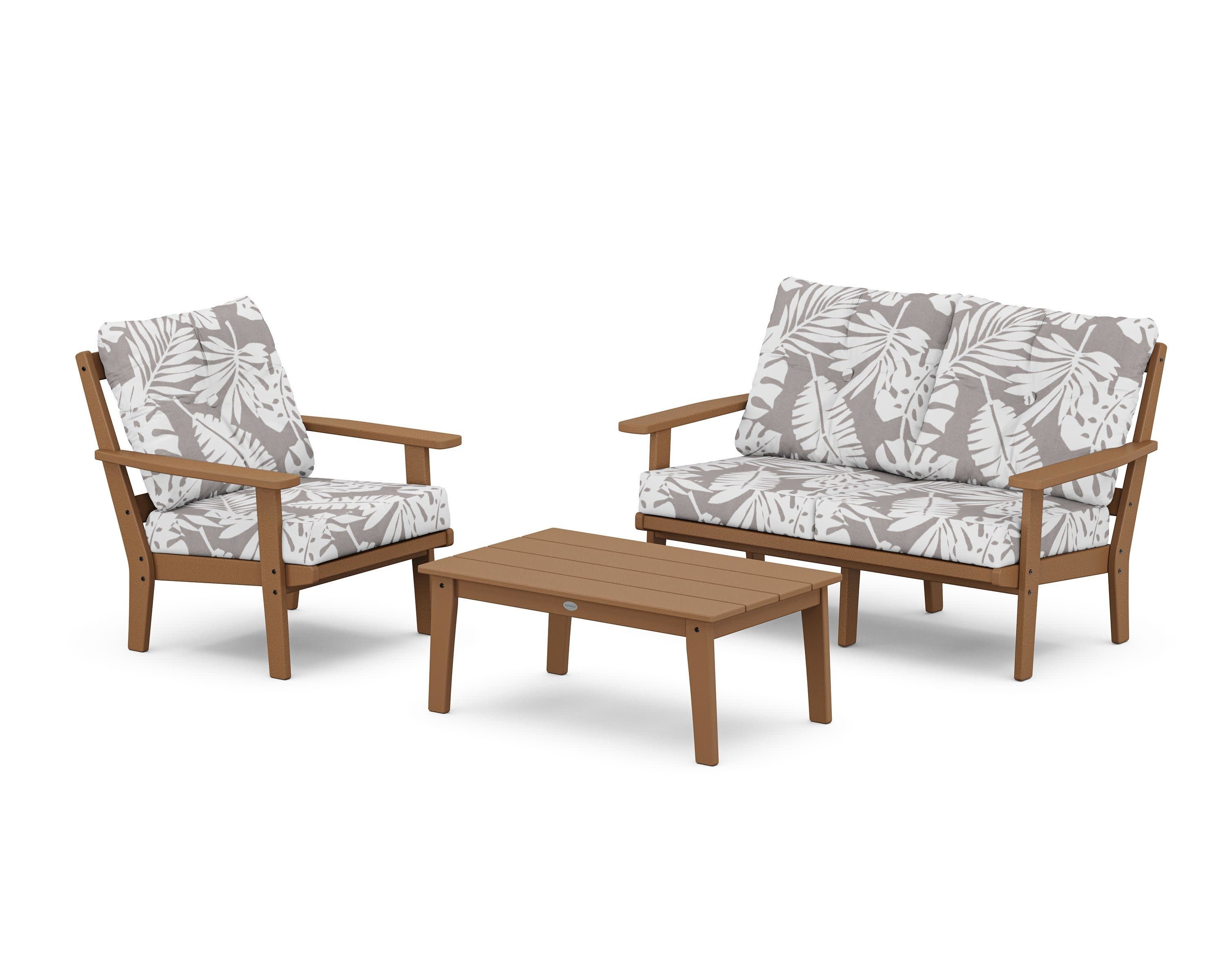 Oxford 3-Piece Deep Seating Set with Loveseat in Teak / Leaf Grey Mist