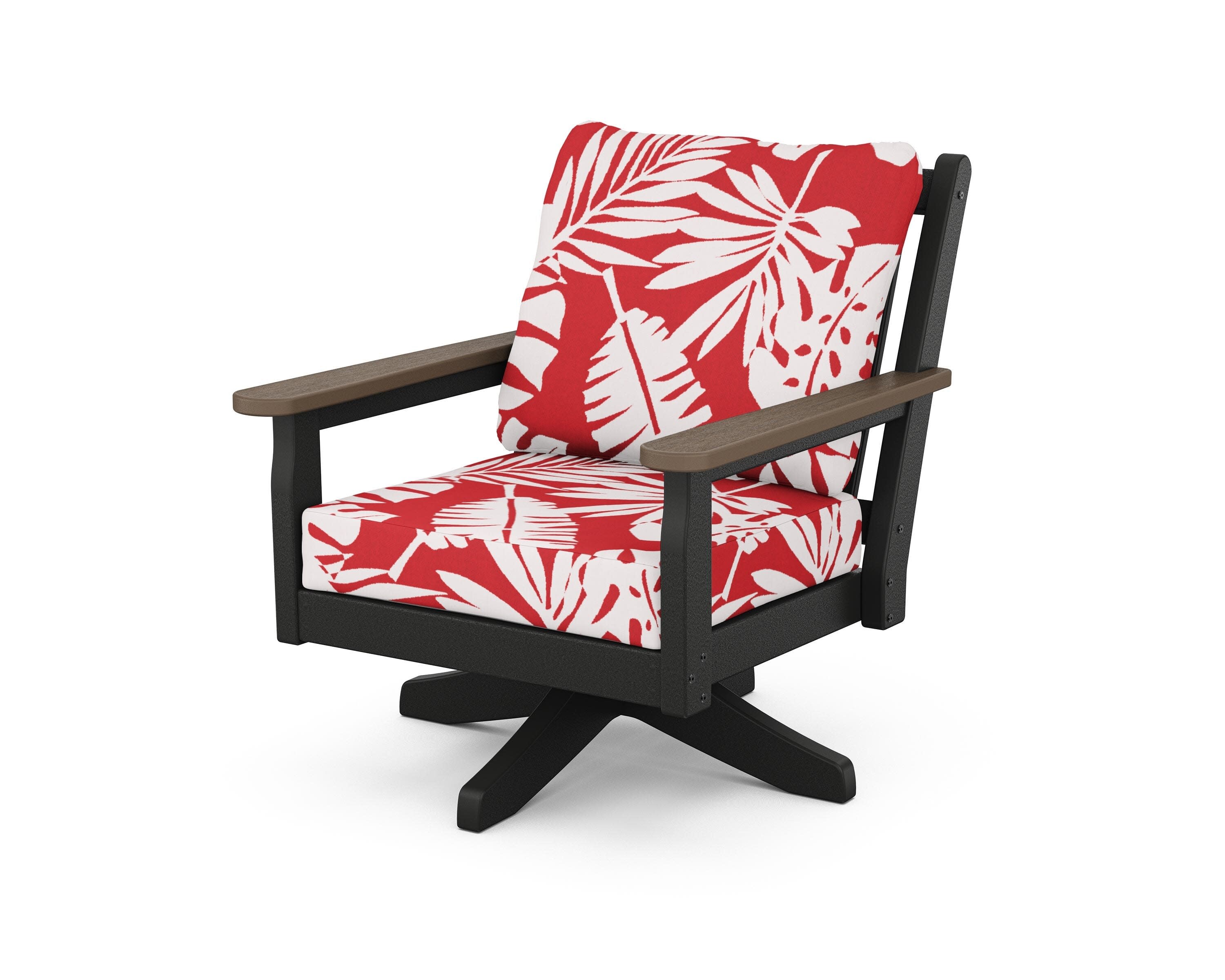 Chippendale Deep Seating Swivel Chair in Black / Kona / Leaf Crimson