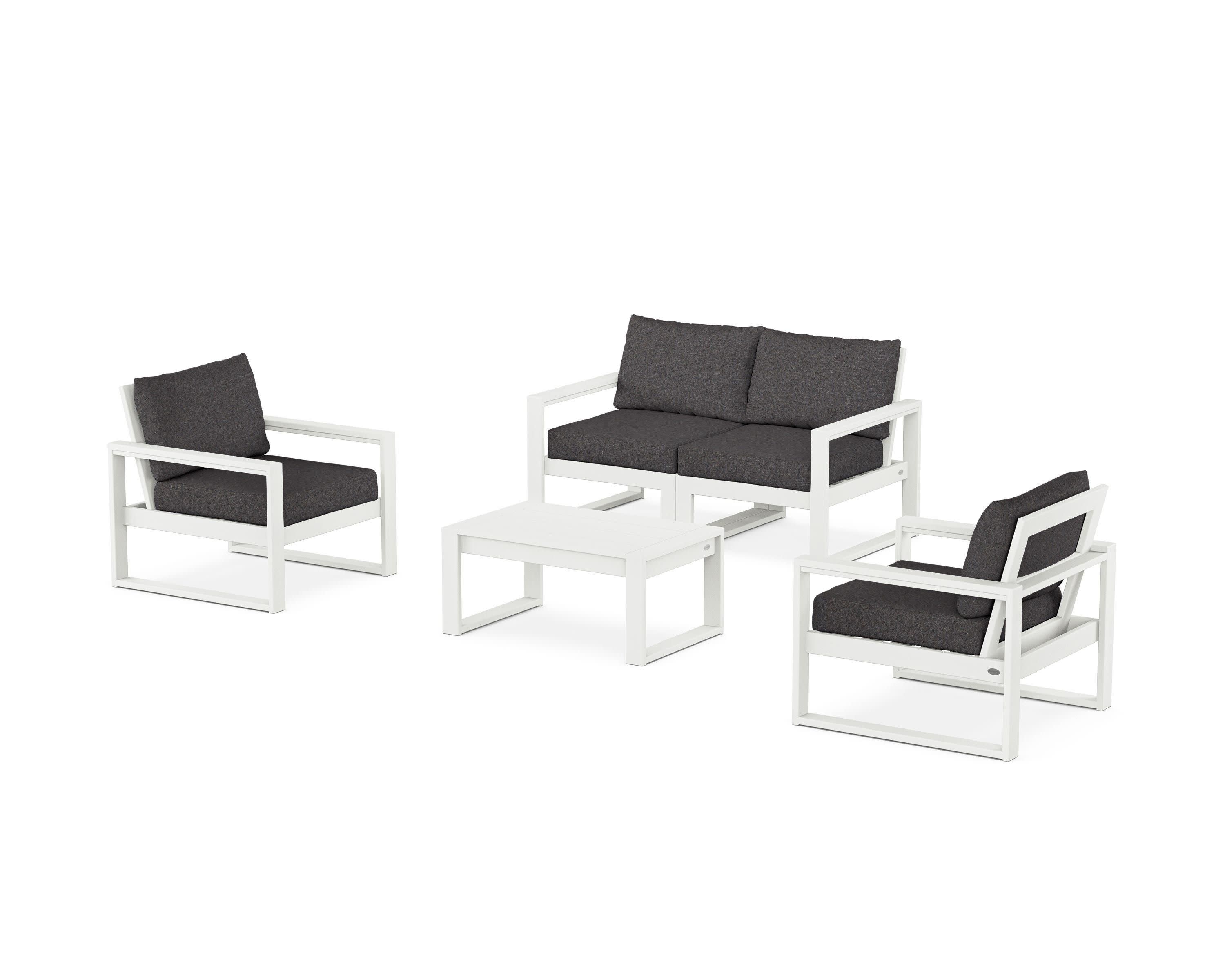 EDGE Sectional 4-Piece Deep Seating Set with Loveseat in Vintage White / Ash Charcoal