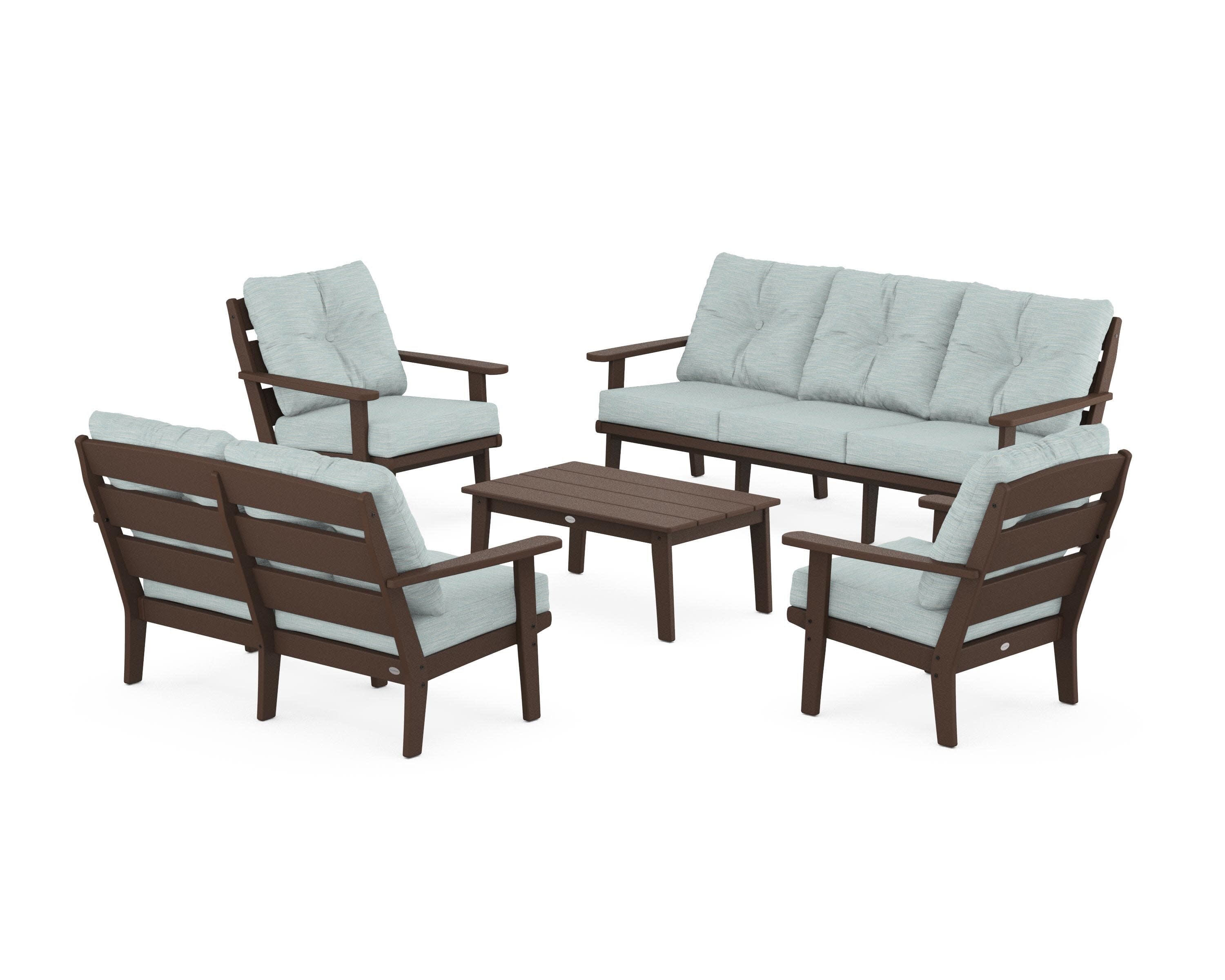 Lakeside 5-Piece Lounge Sofa Set in Mahogany / Soothe Mist