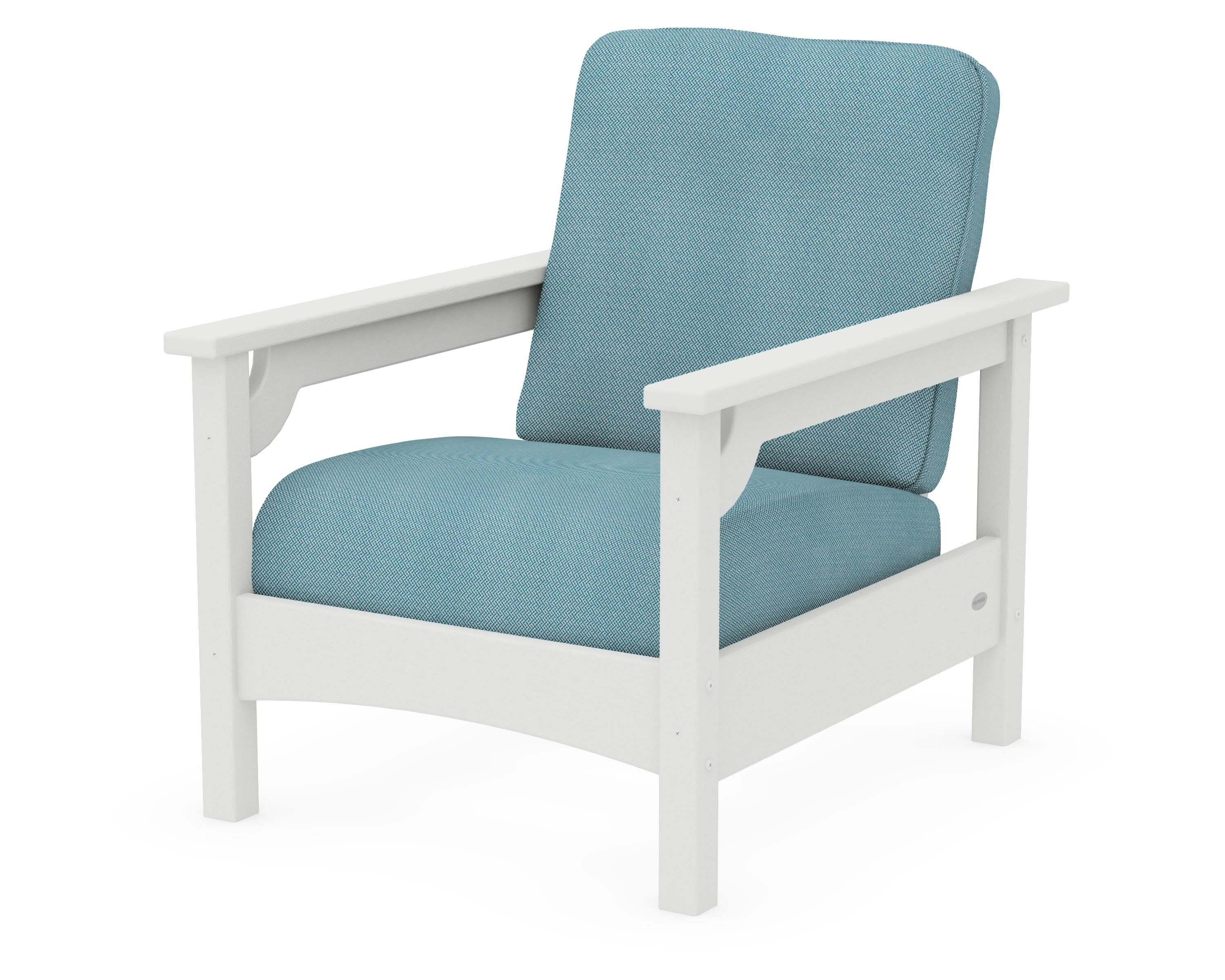 Club Chair in Vintage White / Lattice Sky Blue