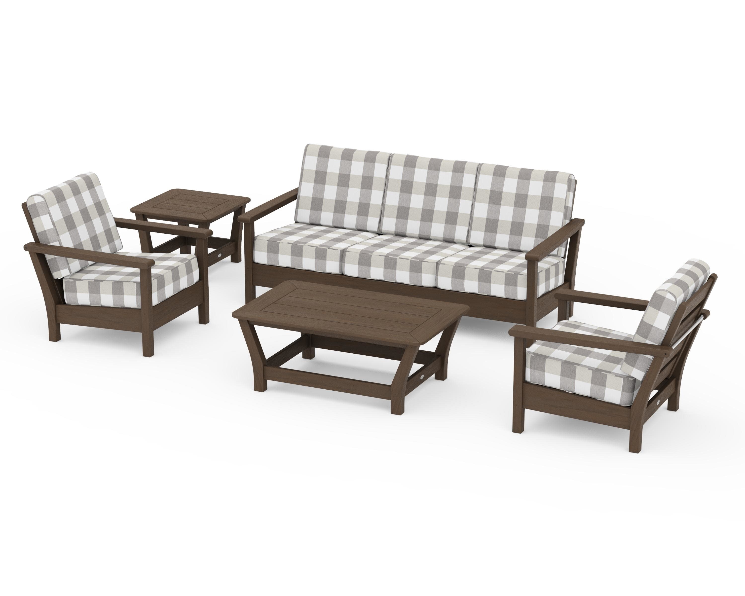Harbour 5-Piece Deep Seating Set in Kona / Buffalo Plaid Grey Mist