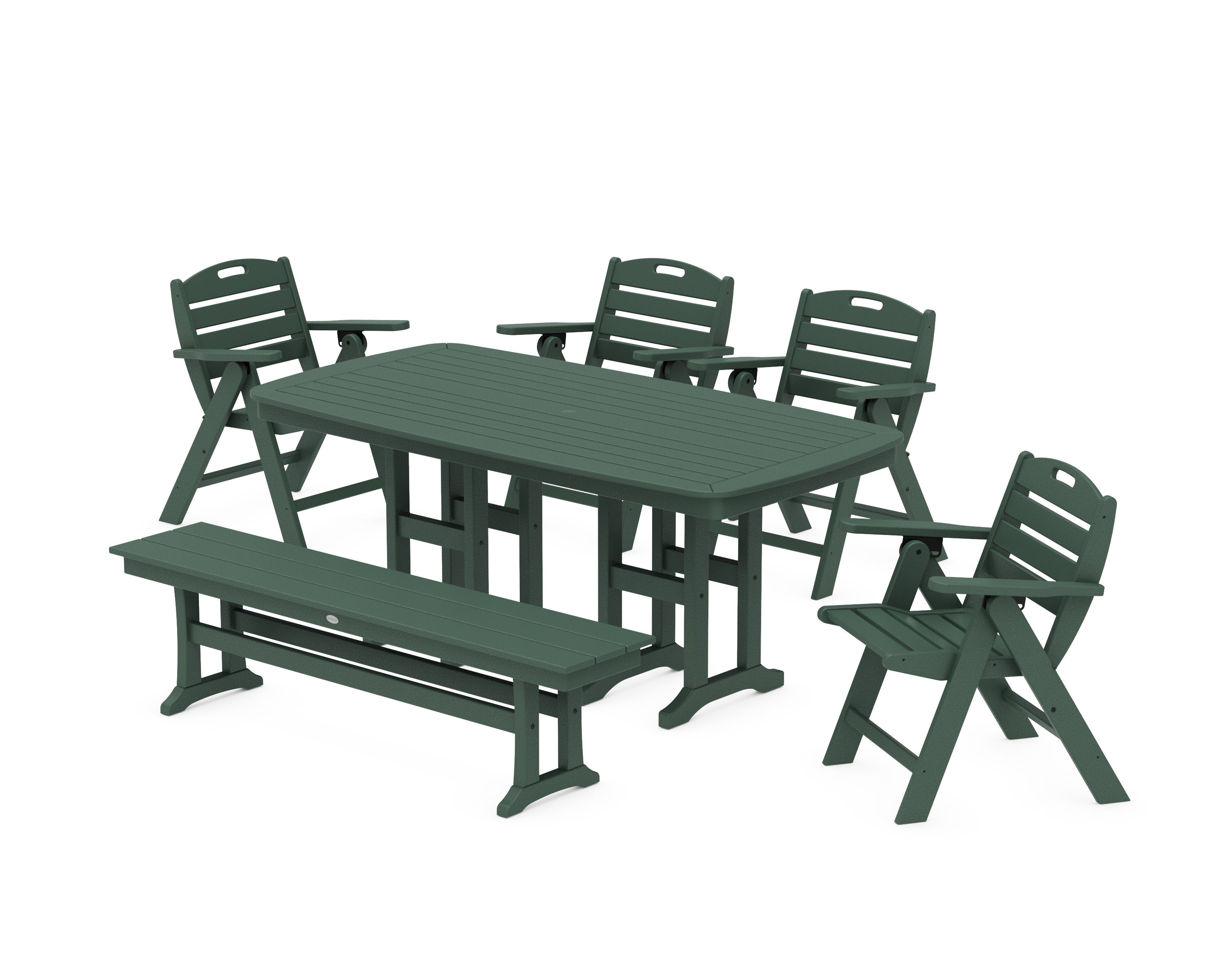 Nautical Lowback 6-Piece Dining Set with Bench in Green