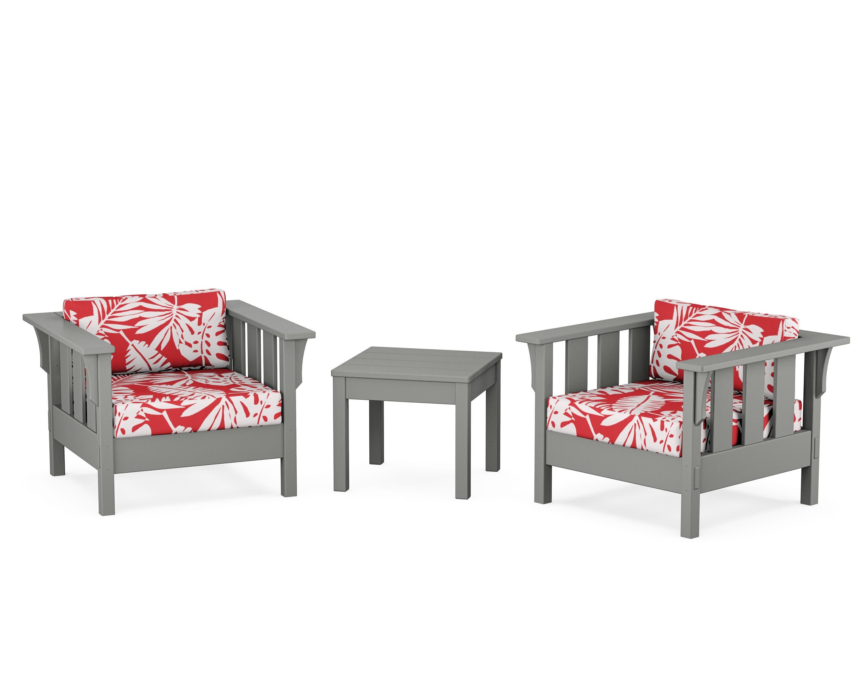 Acadia 3-Piece Deep Seating Set in Slate Grey / Leaf Crimson