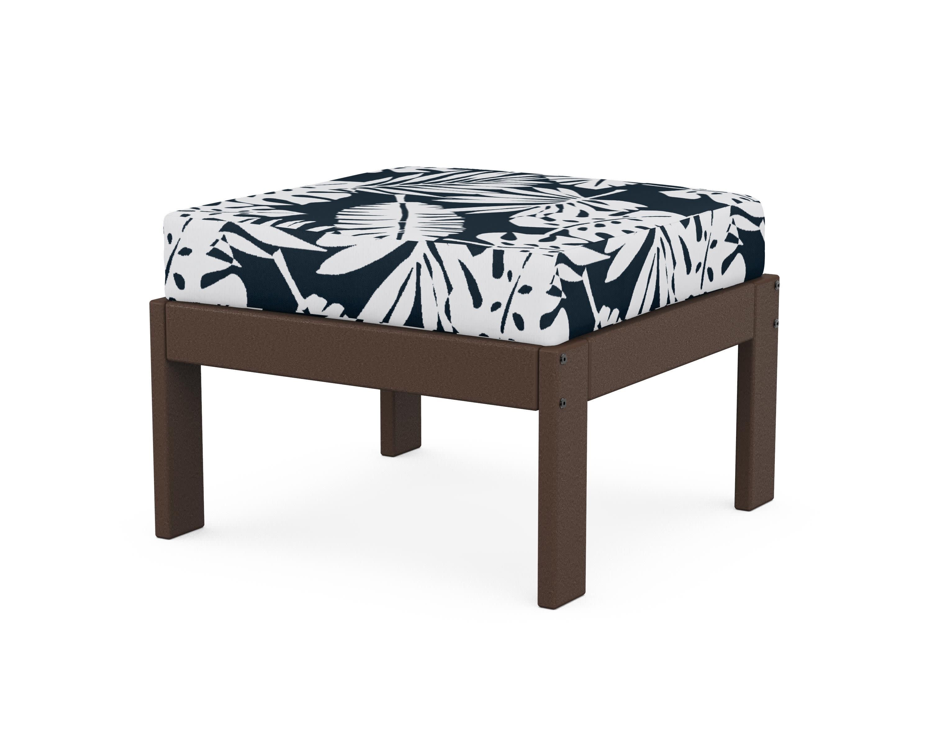 Vineyard Modular Ottoman in Mahogany / Leaf Marine Indigo