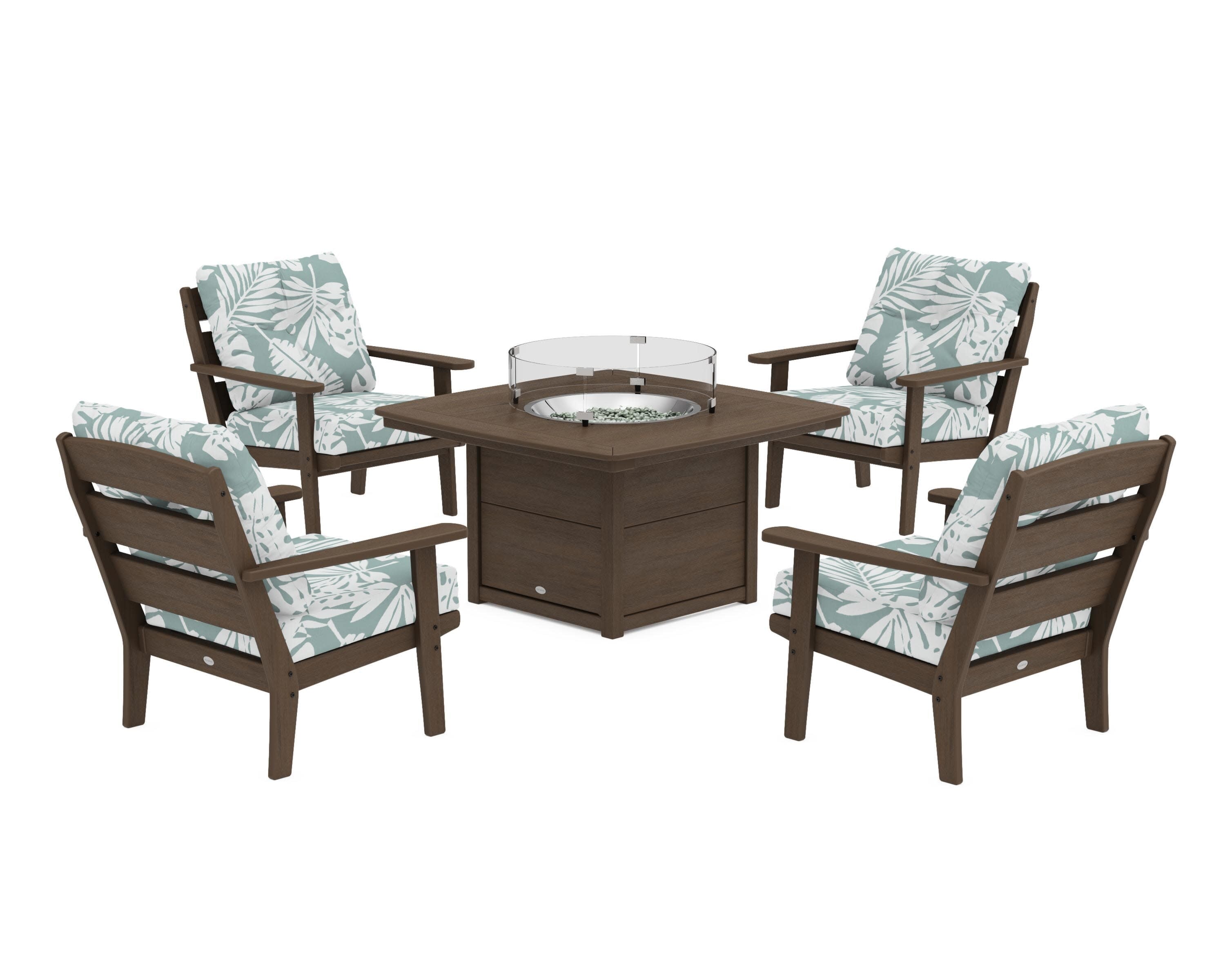 Lakeside 5-Piece Deep Seating Set with Nautical Fire Pit Table in Kona / Leaf Glacier Spa