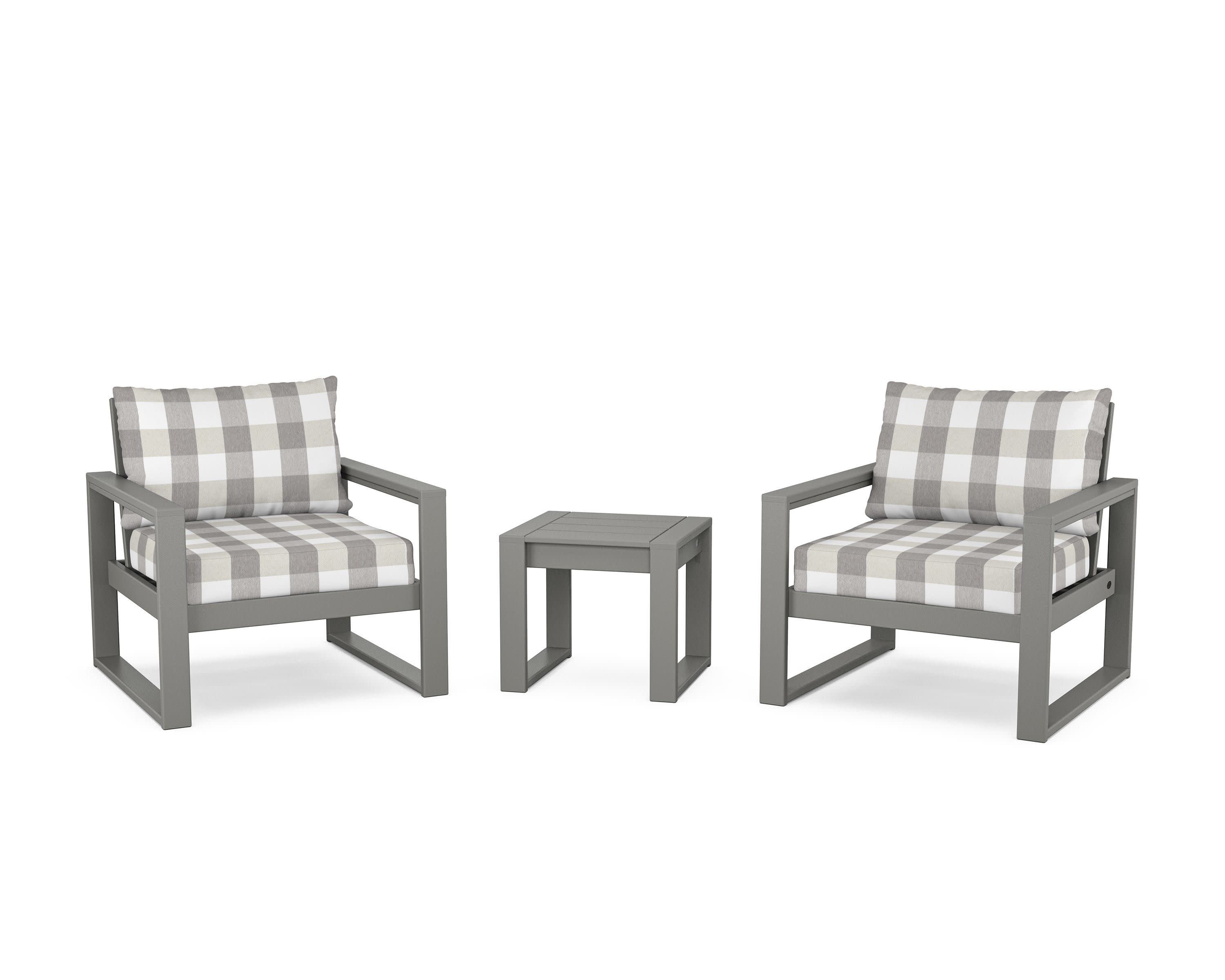 EDGE Sectional 3-Piece Deep Seating Set in Slate Grey / Buffalo Plaid Grey Mist