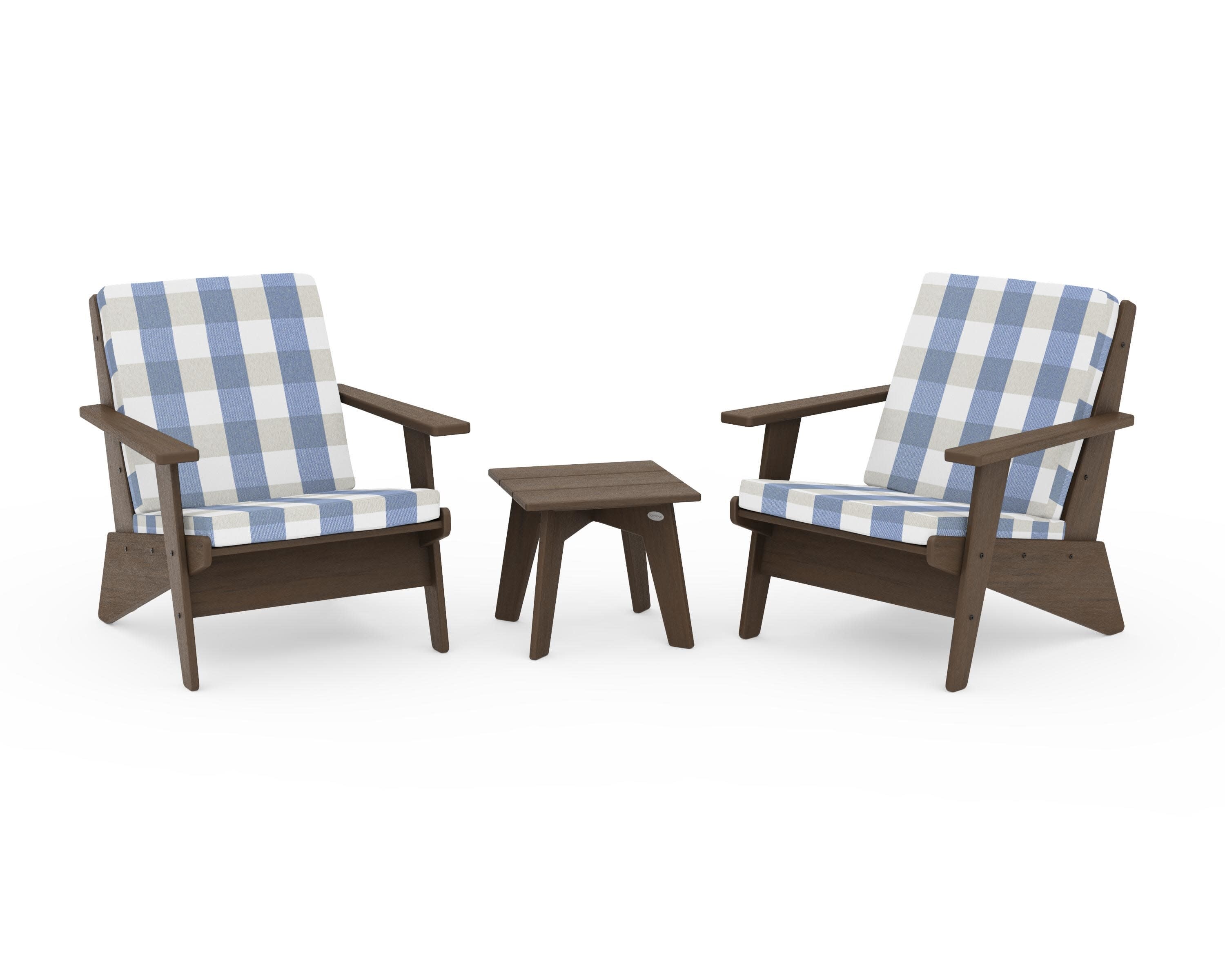 Riviera Modern Lounge 3-Piece Set in Kona / Buffalo Plaid Sky Blue