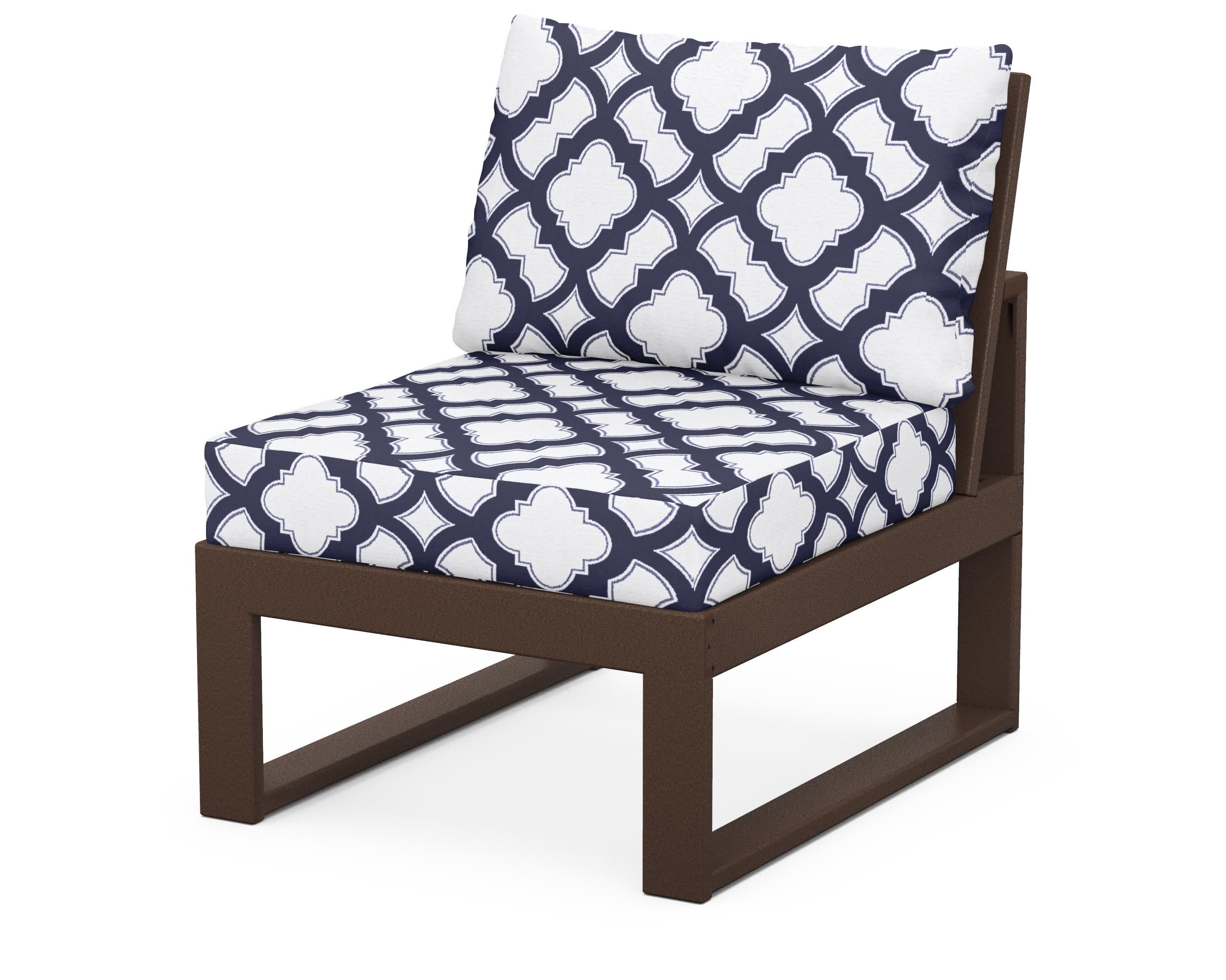 Modular Armless Chair in Mahogany / Trellis Navy