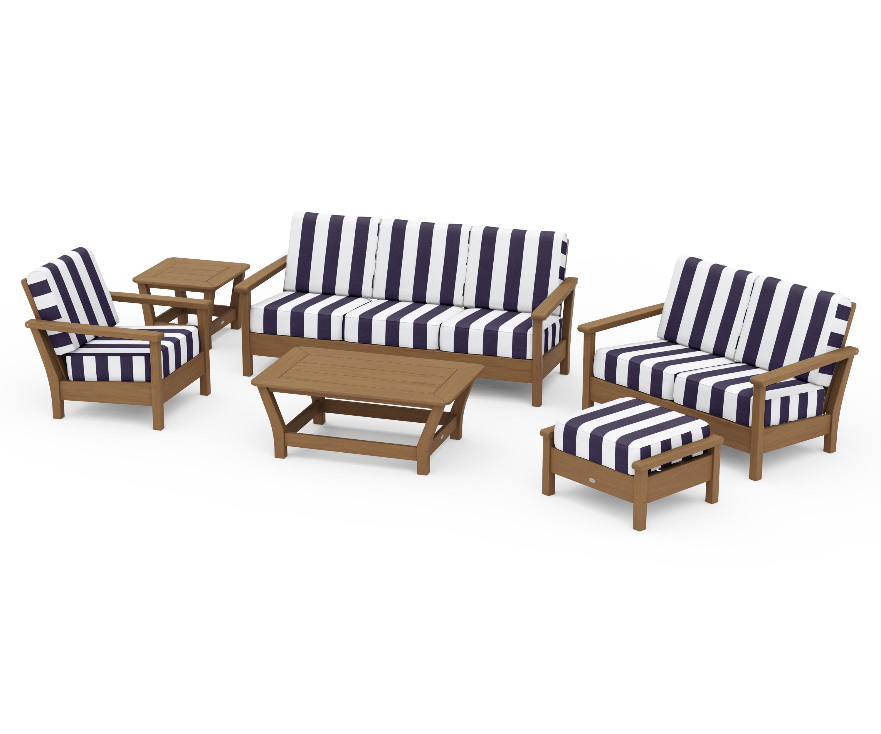 Harbour 6-Piece Outdoor Living Set in Natural / Cabana Stripe Navy