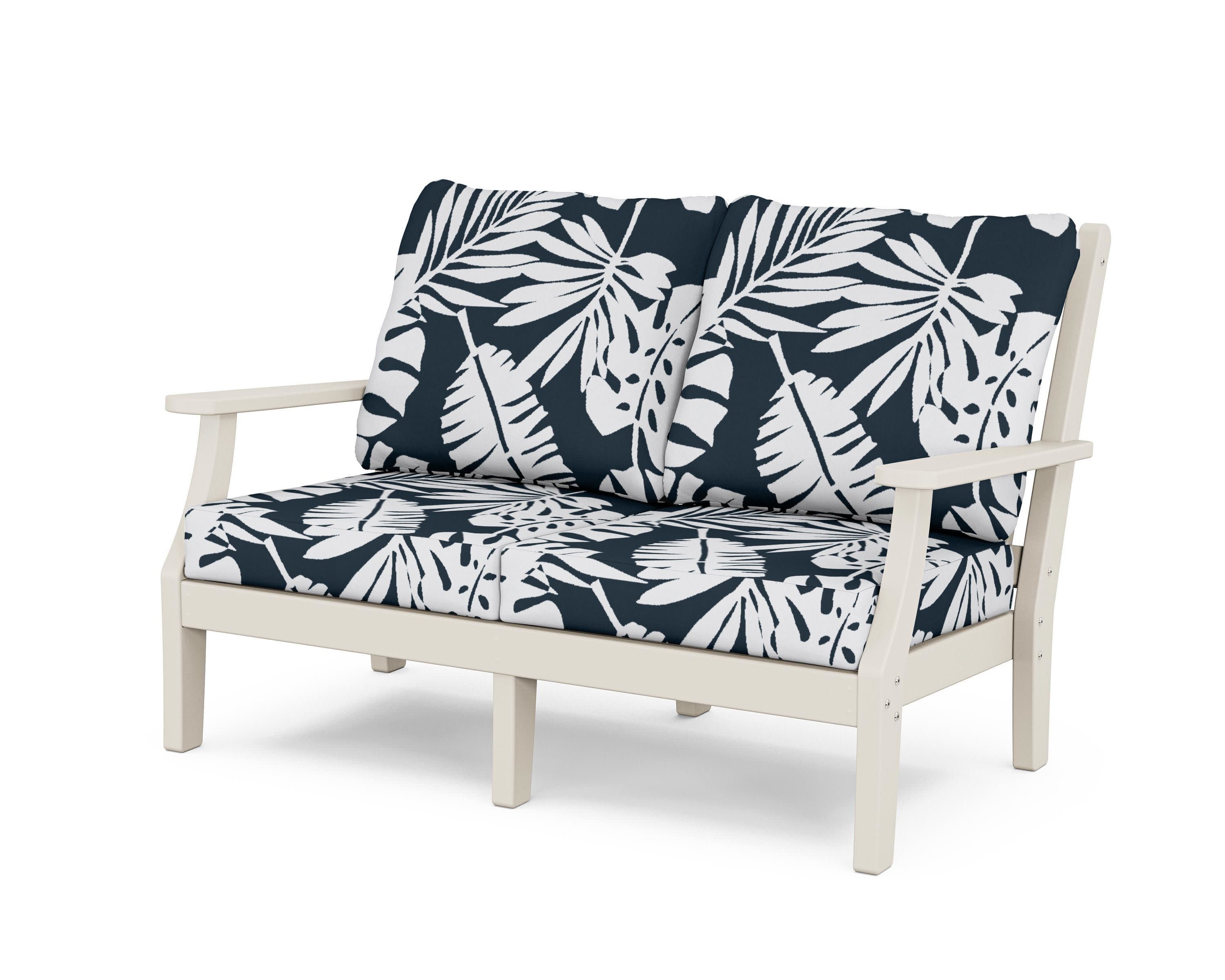 Wovendale Deep Seating Loveseat in Sand / Leaf Marine Indigo
