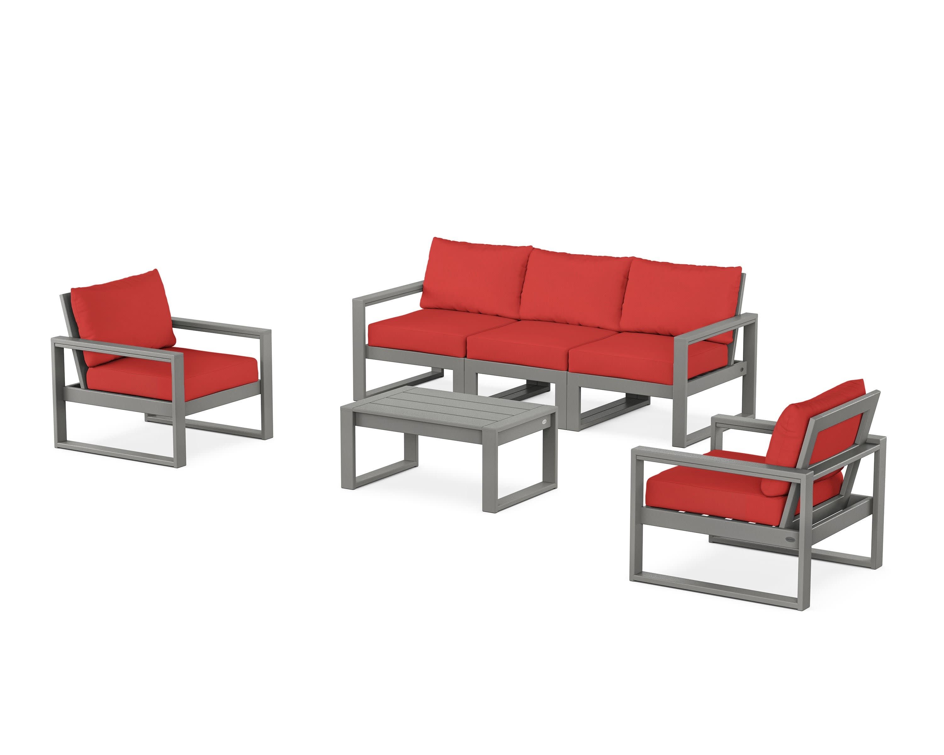 EDGE Sectional 4-Piece Deep Seating Set with Sofa in Slate Grey / Crimson Linen