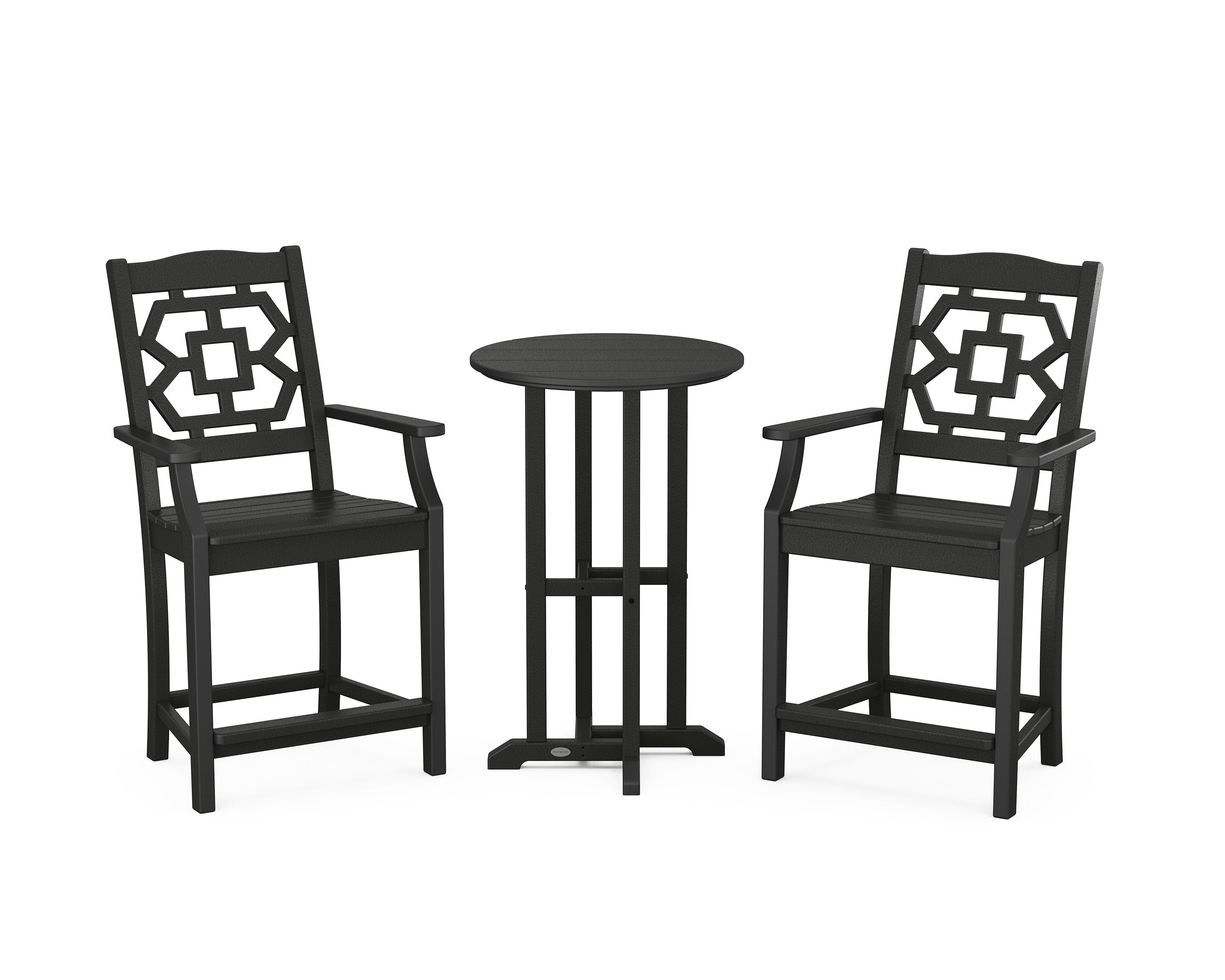 Chinoiserie 3-Piece Farmhouse Bistro Counter Set in Black