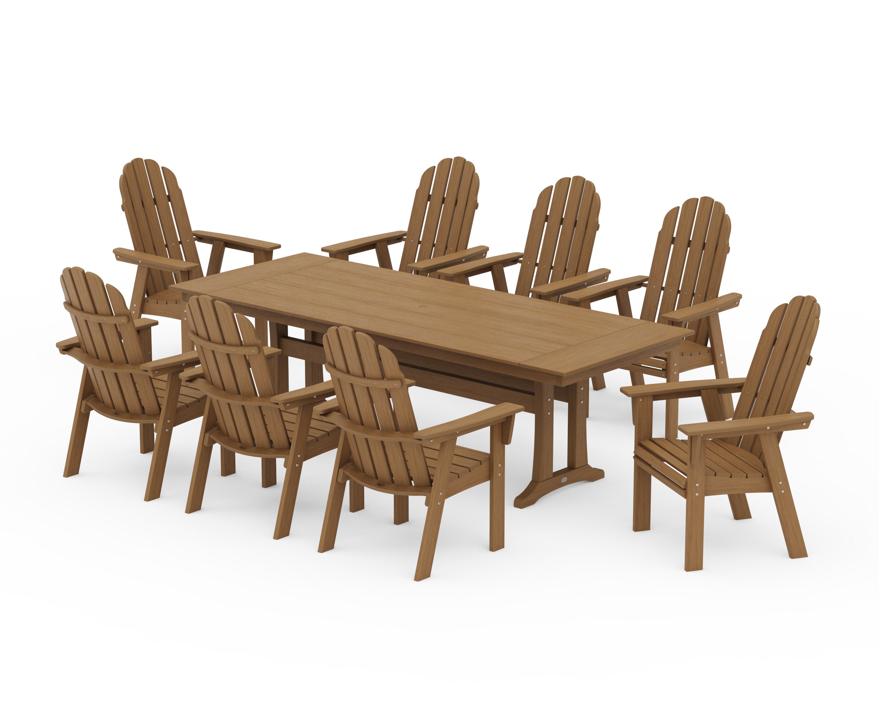 Vineyard 9-Piece Curveback Adirondack Farmhouse Dining Set with Trestle Legs in Natural