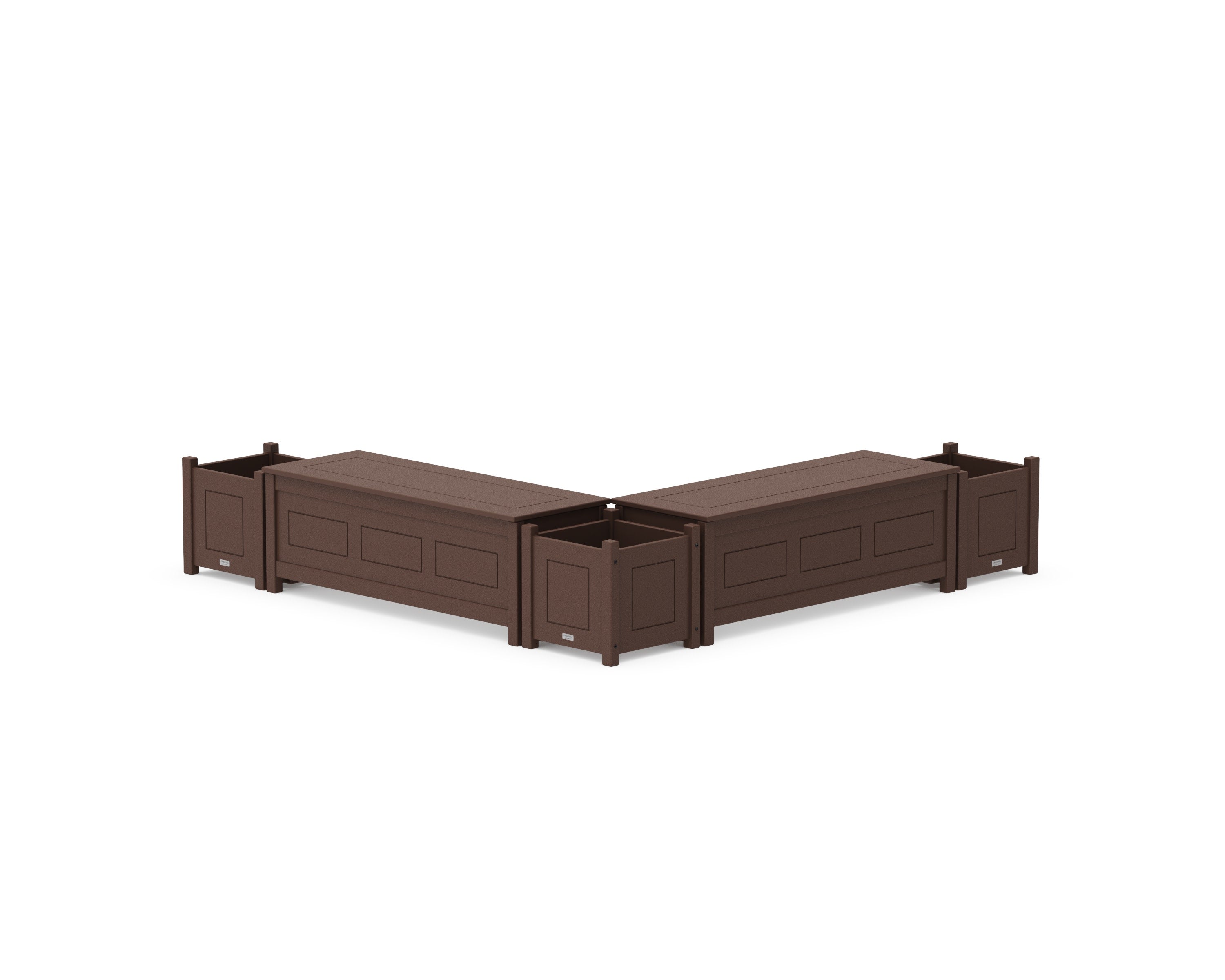 48" Country Living L- Shaped Planter Storage Bench Corner Set in Mahogany