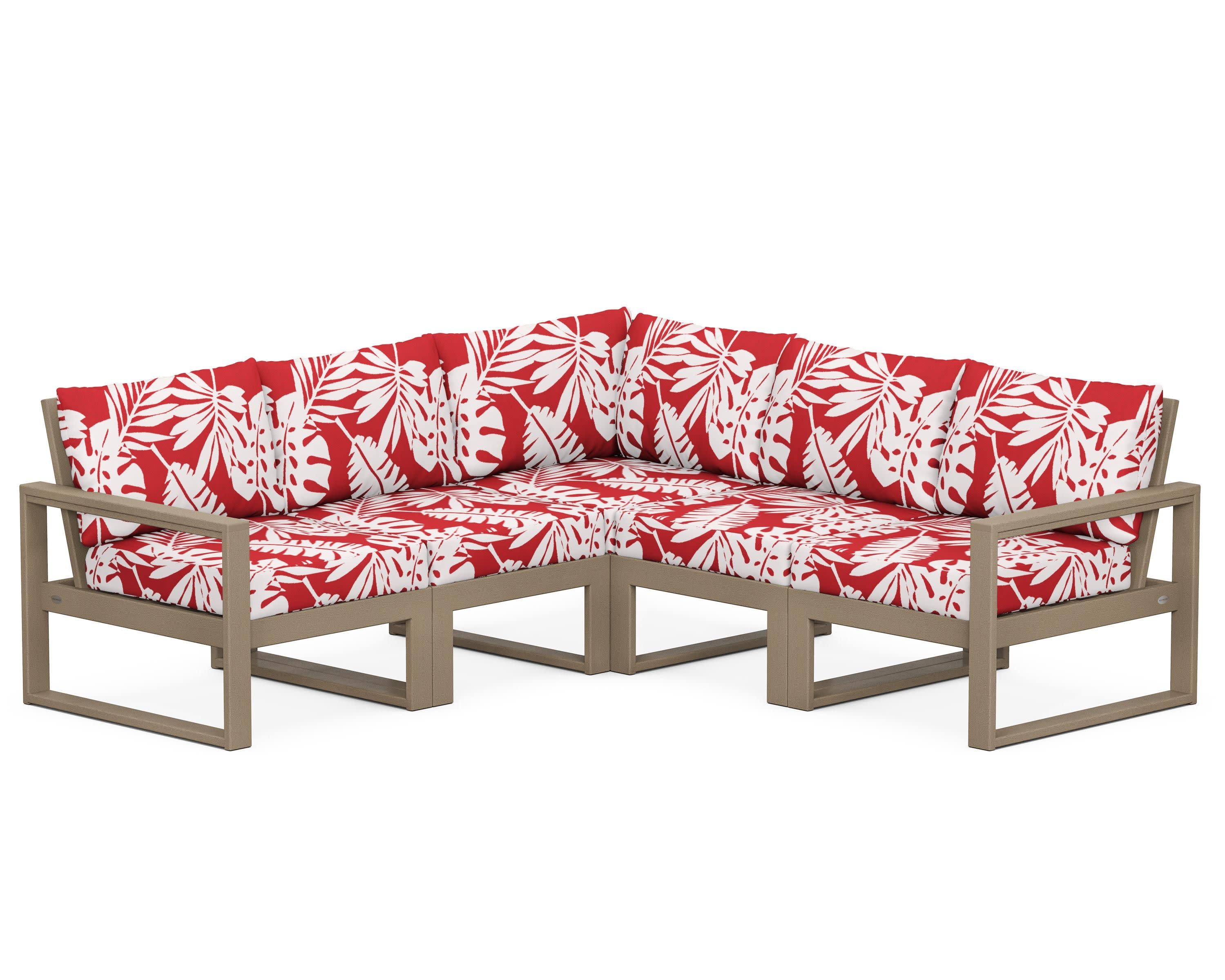 EDGE 5-Piece Modular Deep Seating Set in Vintage Sahara / Leaf Crimson