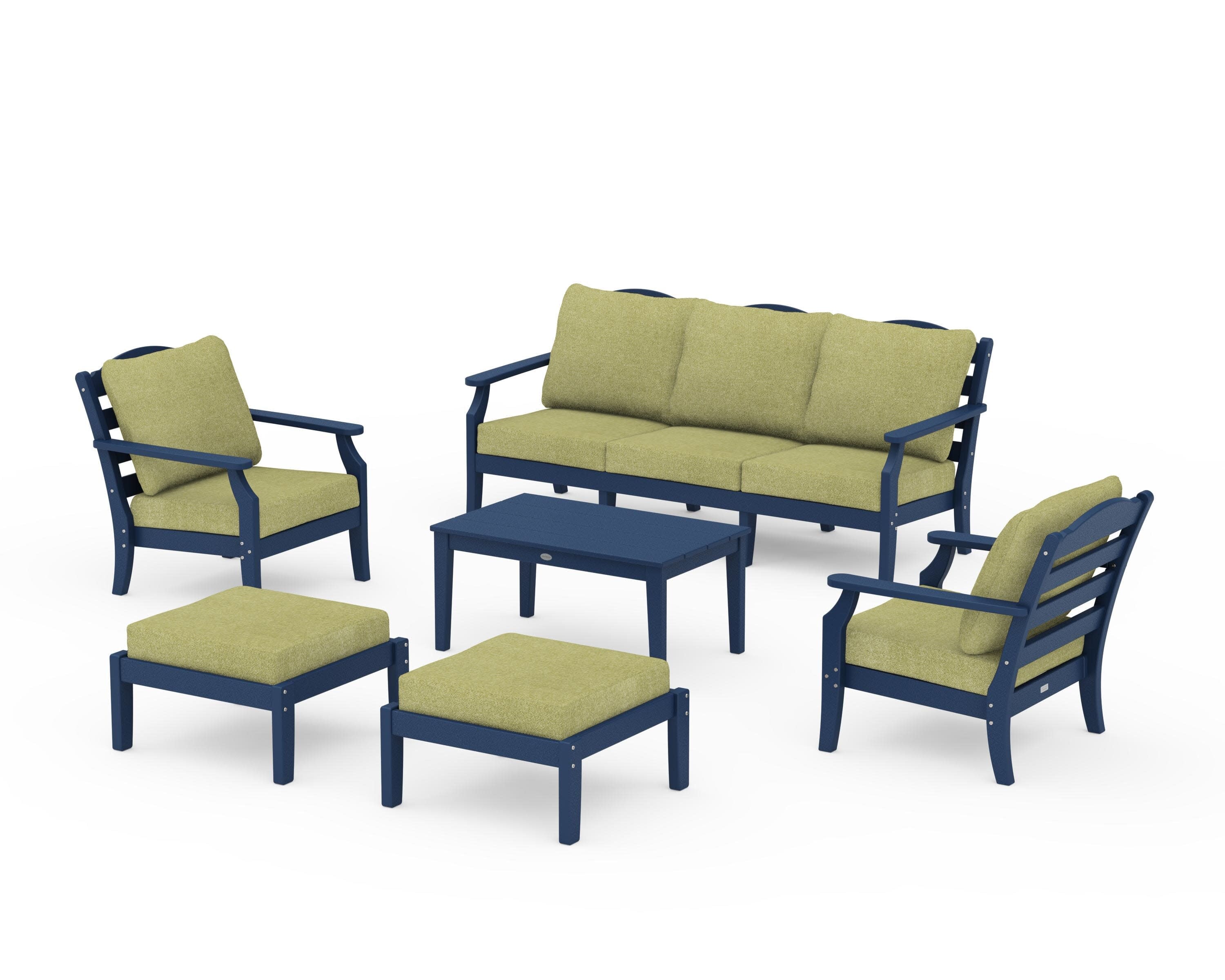 Savannah 6-Piece Lounge Sofa Set in Navy / Chartreuse Boucle