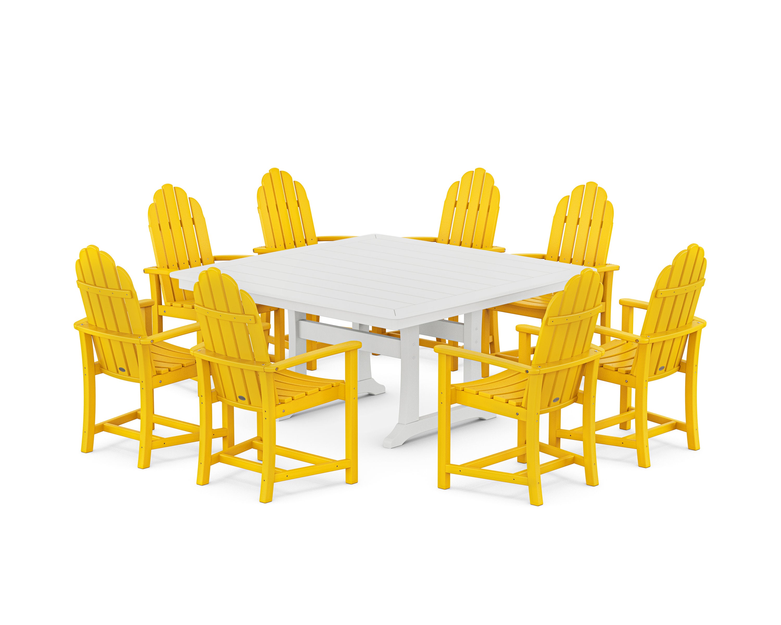 Classic Adirondack 9-Piece Square Dining Set with Trestle Legs in Lemon / White