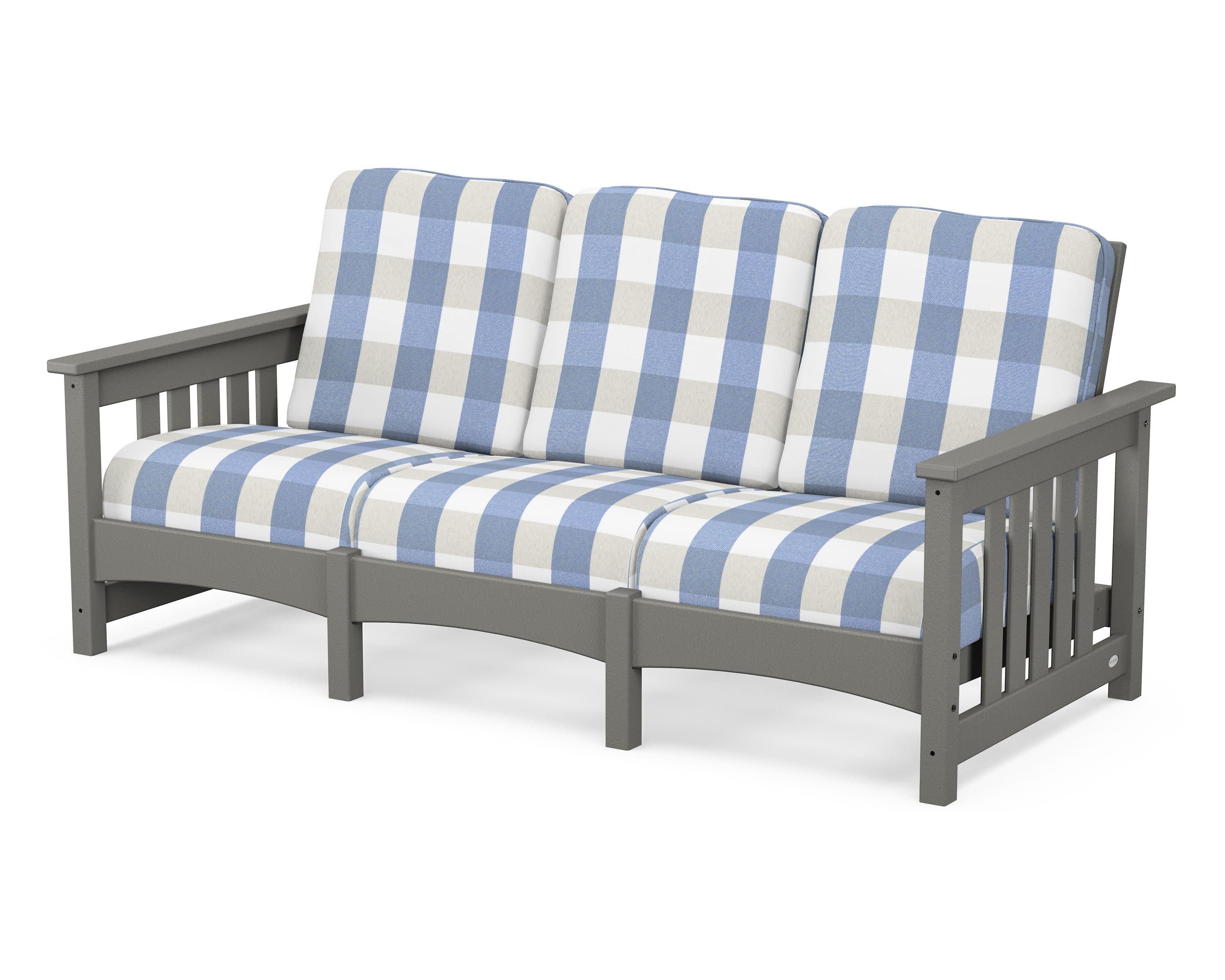 Club Mission Sofa in Slate Grey / Buffalo Plaid Sky Blue