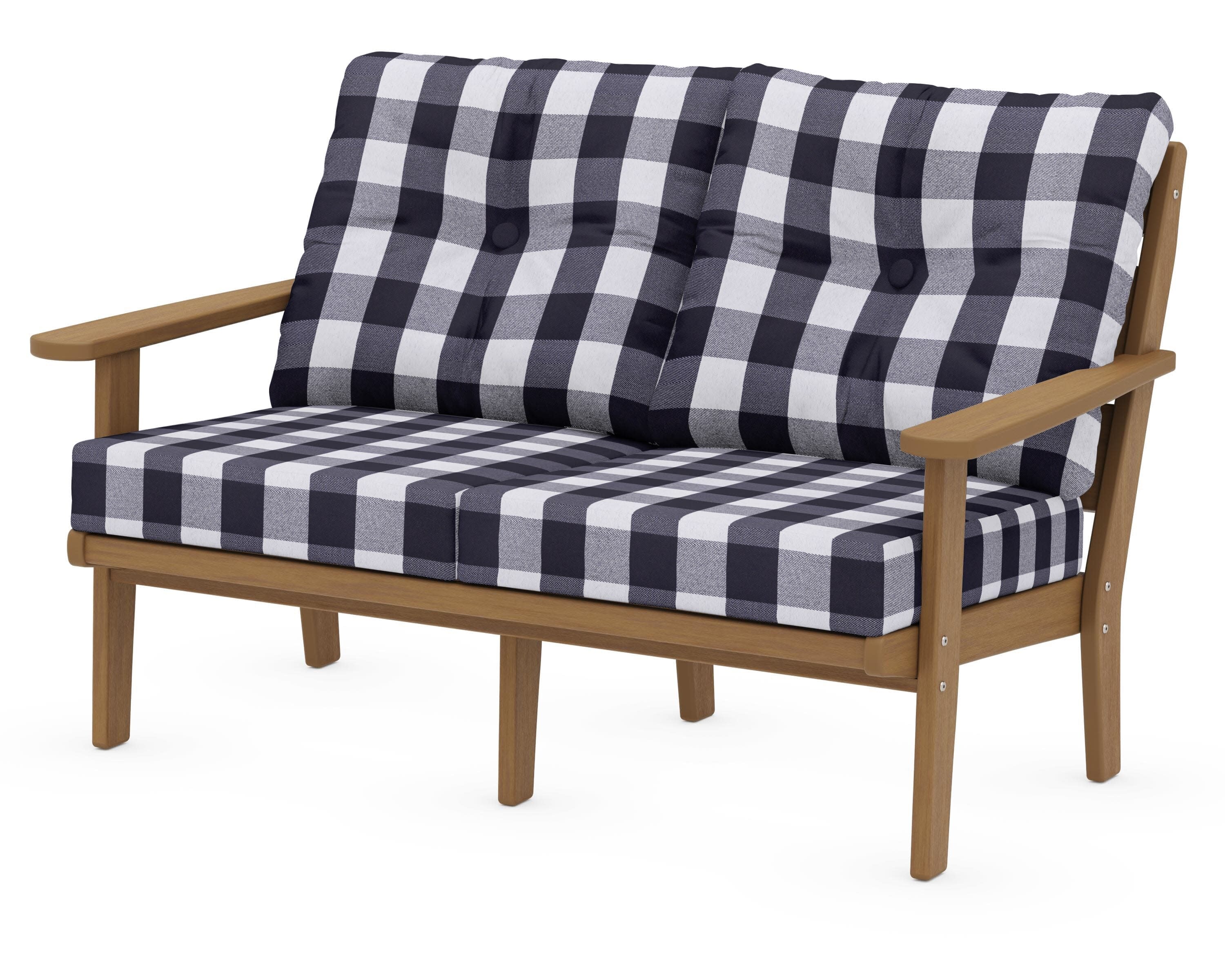 Lakeside Deep Seating Loveseat in Natural / Buffalo Plaid Navy