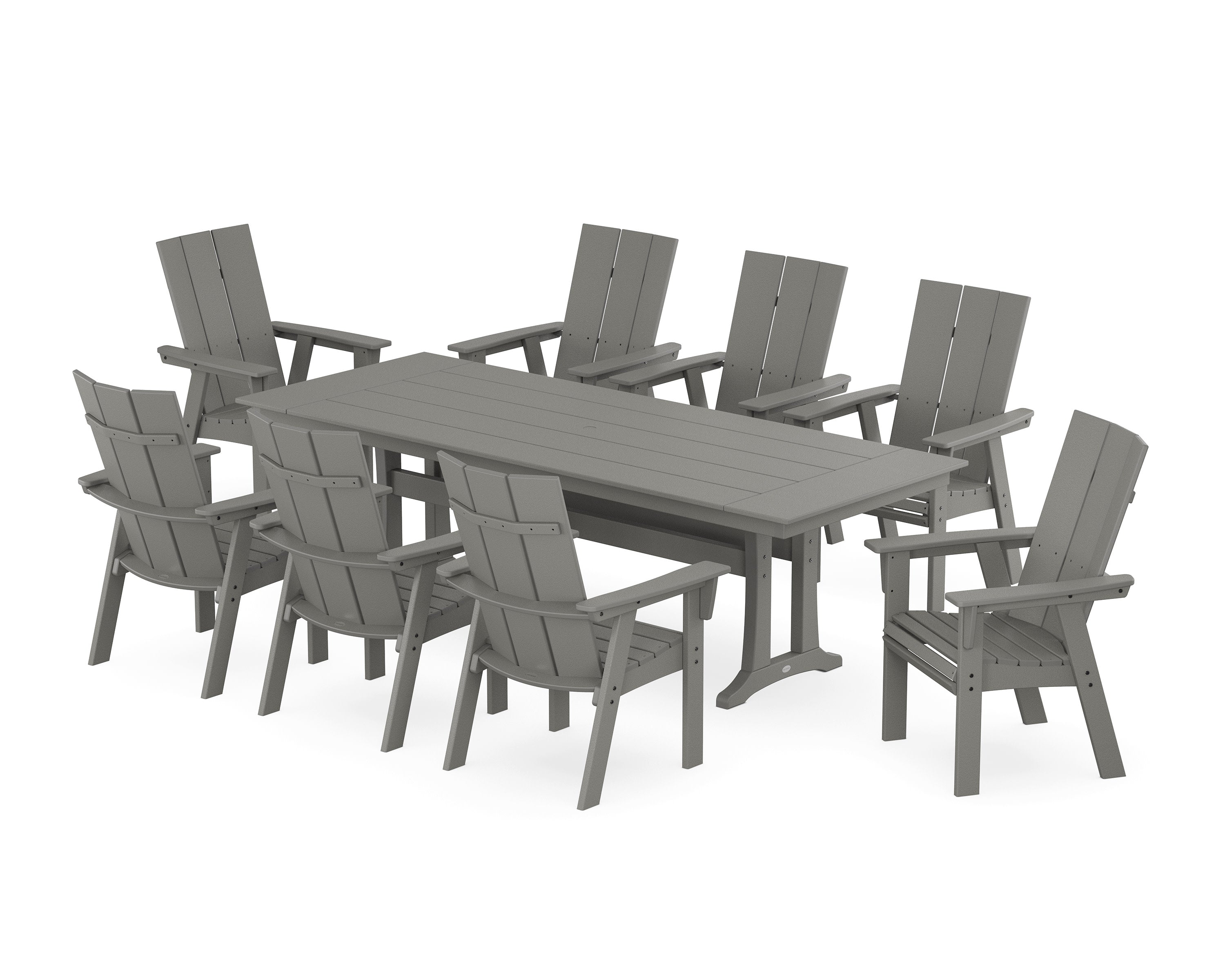 Modern Curveback Adirondack 9-Piece Farmhouse Dining Set with Trestle Legs in Slate Grey