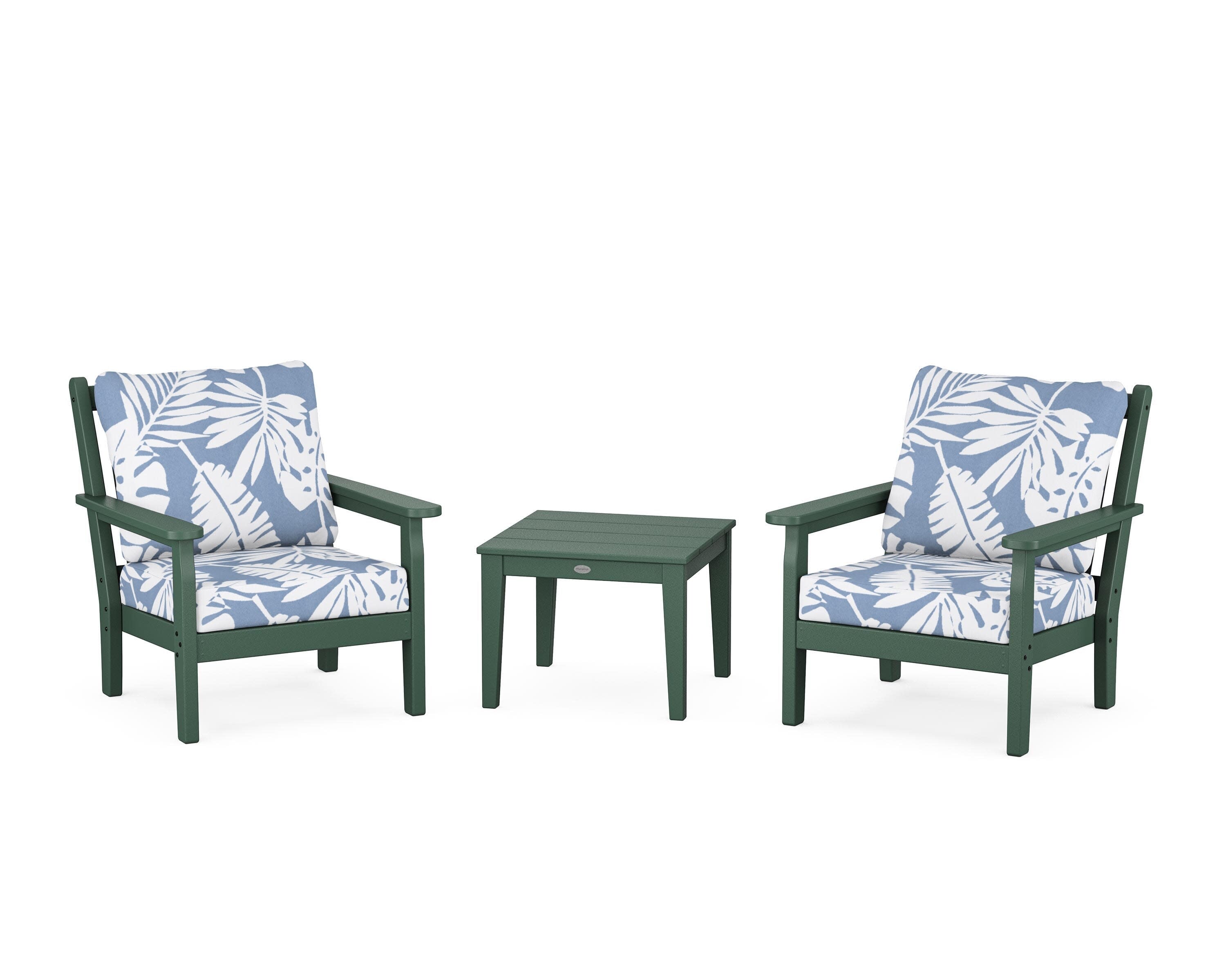 Chippendale 3-Piece Deep Seating Set in Green / Leaf Sky Blue