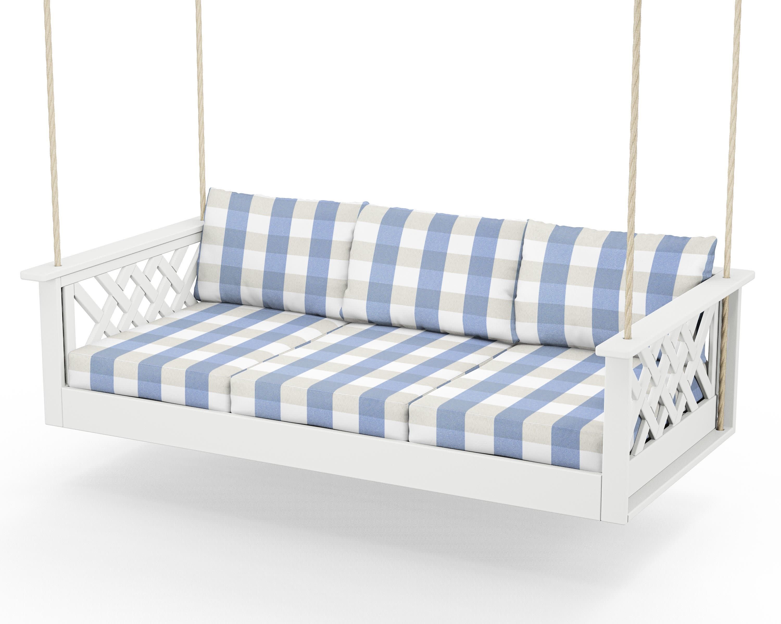 Wovendale Daybed Swing in White / Buffalo Plaid Sky Blue