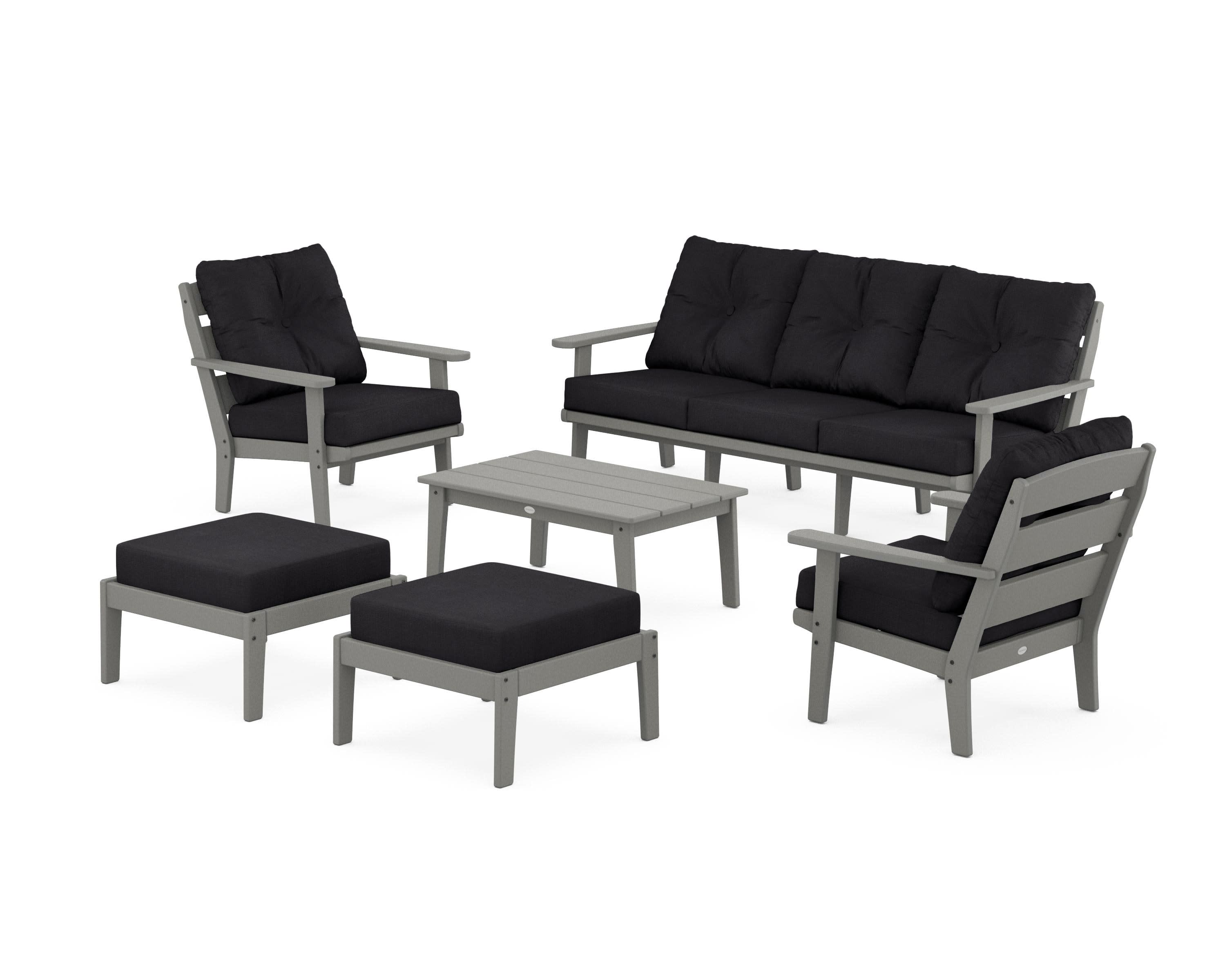 Lakeside 6-Piece Lounge Sofa Set in Slate Grey / Midnight Linen