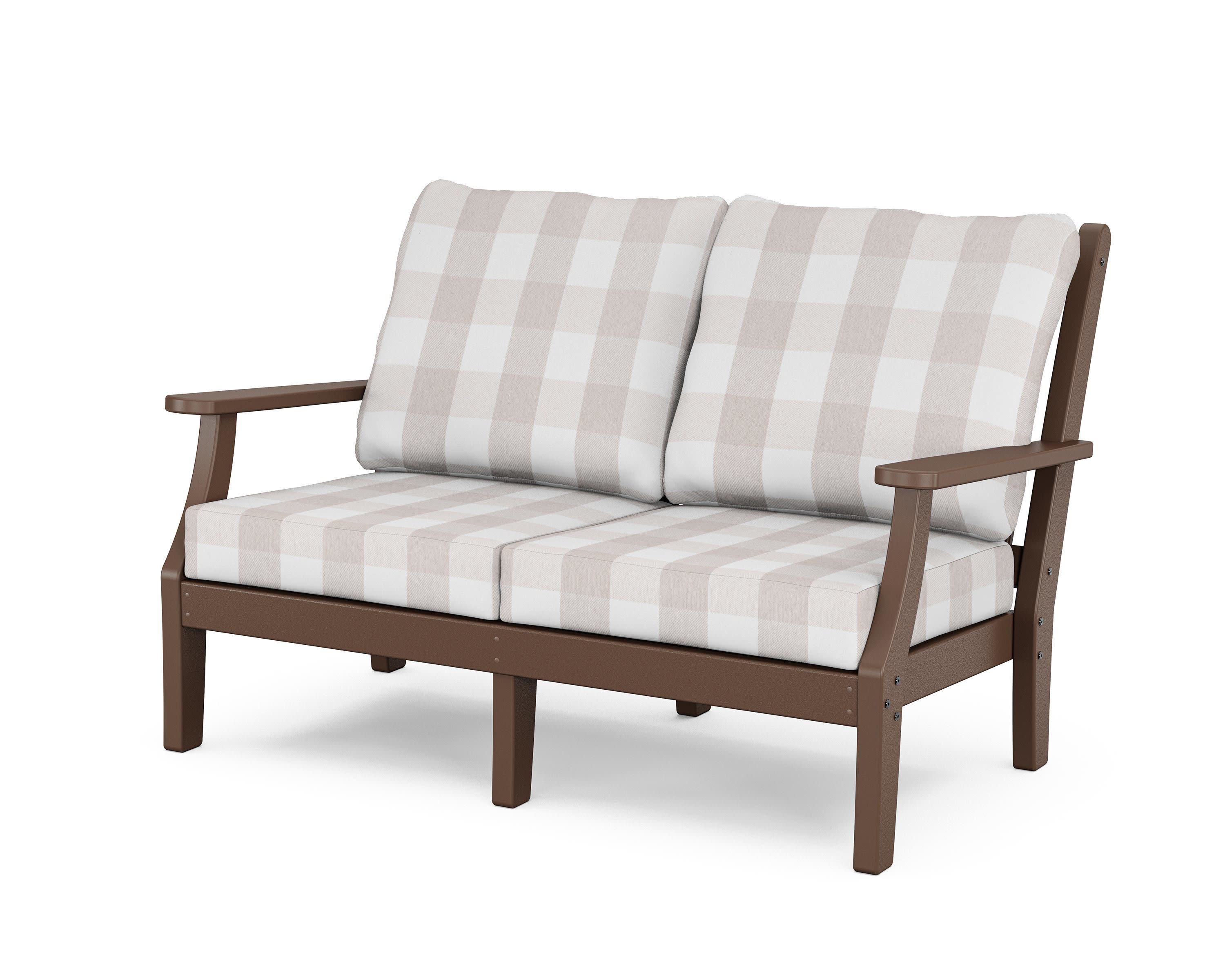 Wovendale Deep Seating Loveseat in Mahogany / Buffalo Plaid Dune Burlap
