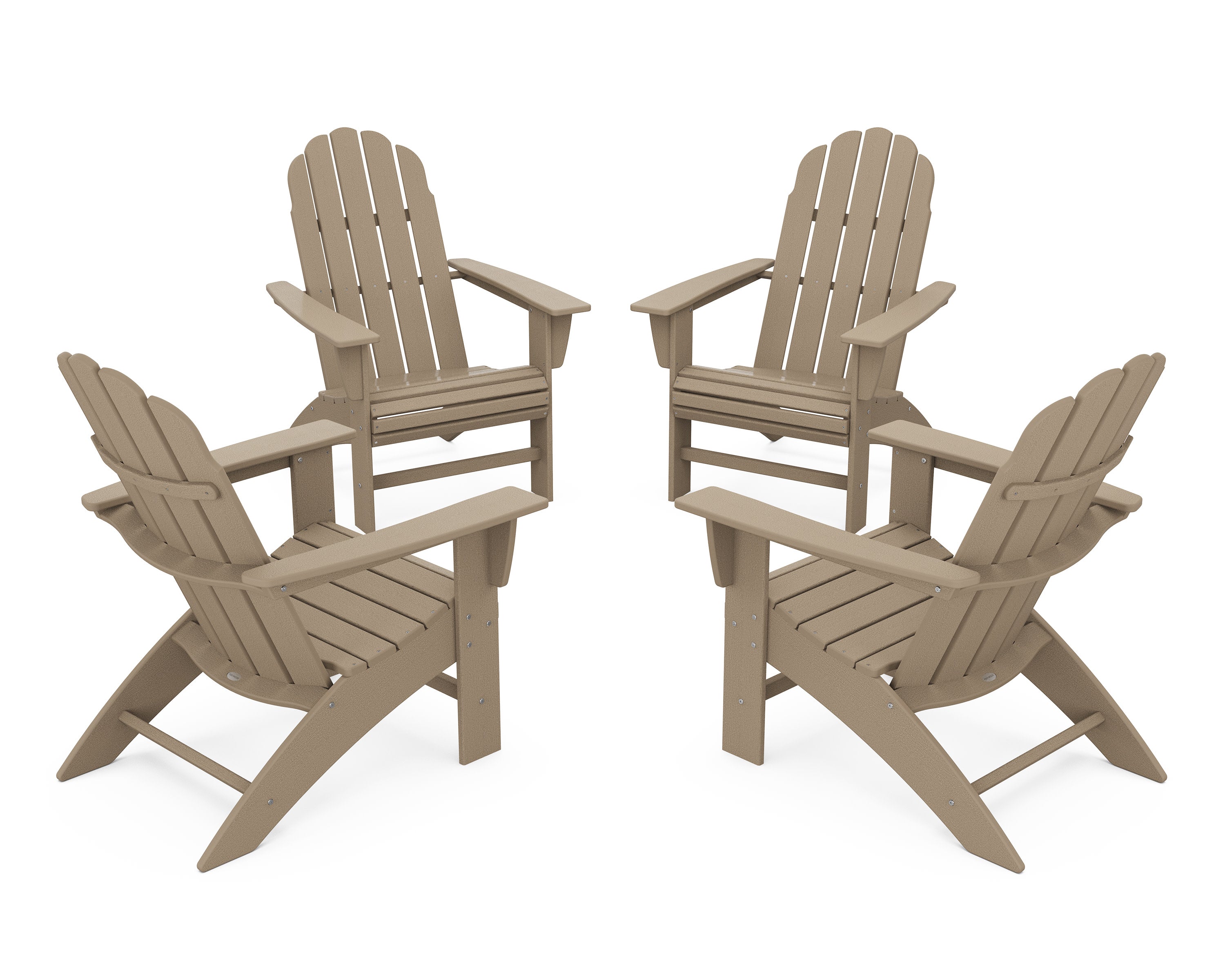 4-Piece Vineyard Curveback Adirondack Chair Conversation Set in Vintage Sahara