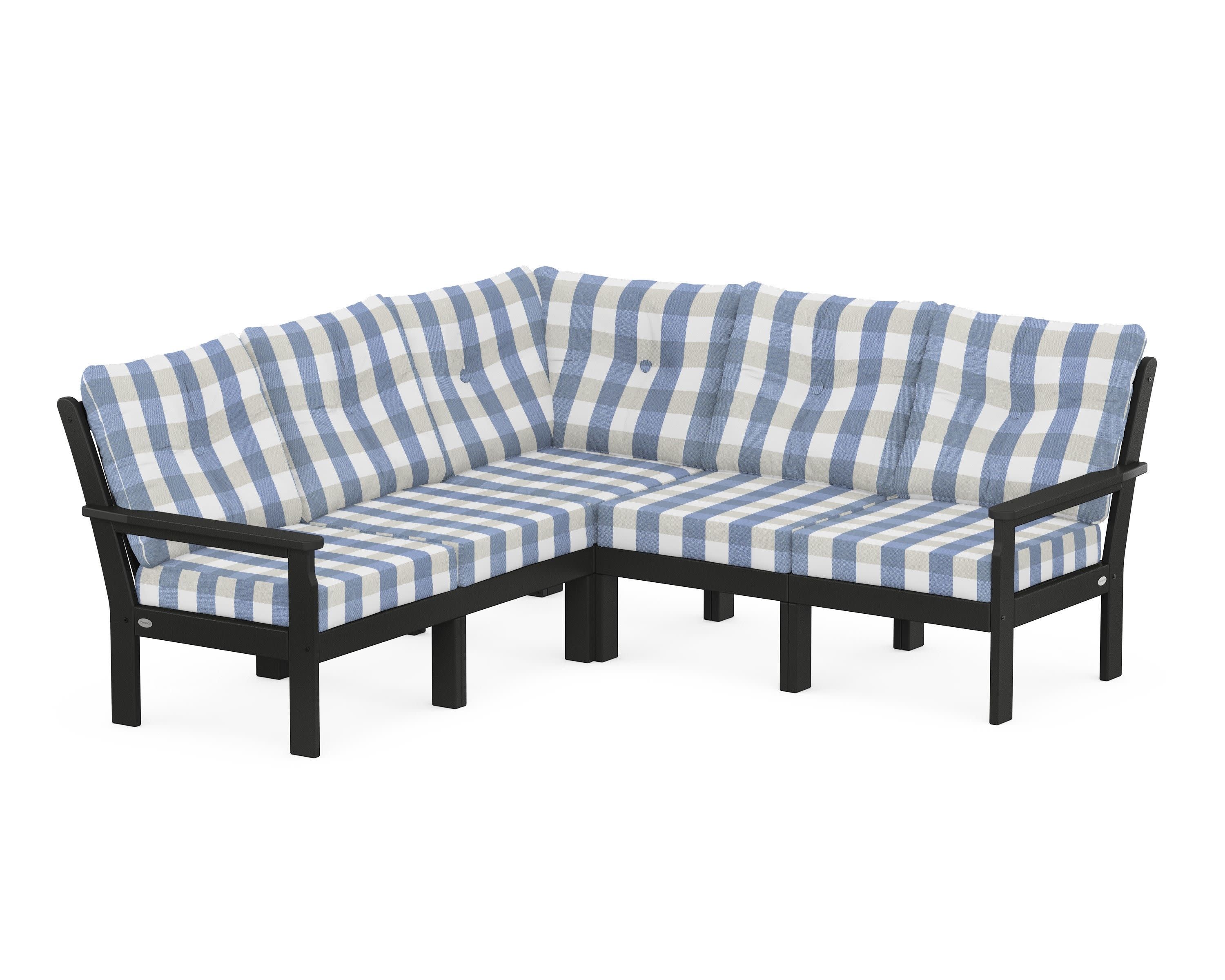 Vineyard 5-Piece Sectional in Black / Buffalo Plaid Sky Blue