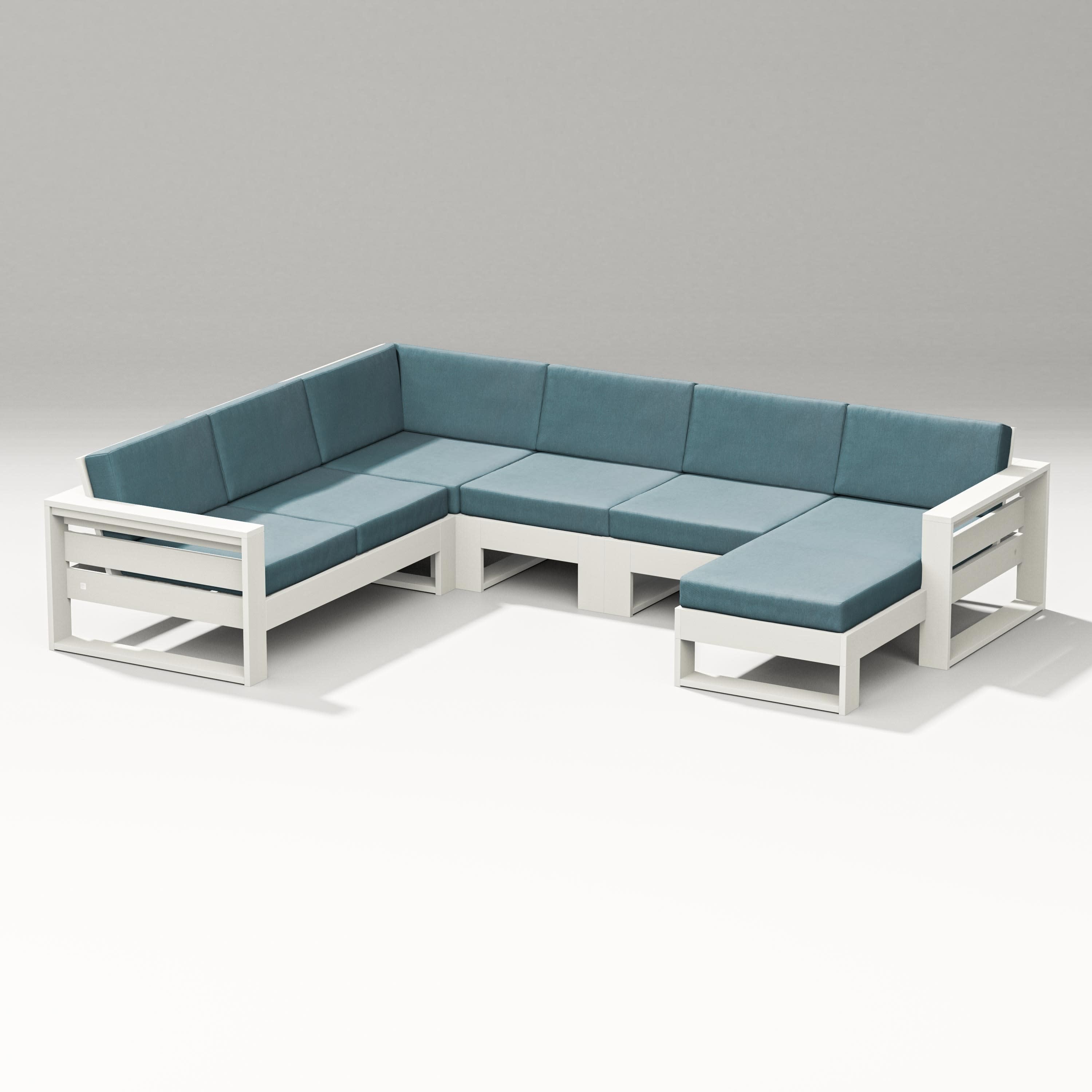 Latitude Corner Sectional with Right Chaise in Vintage White / Ocean Teal