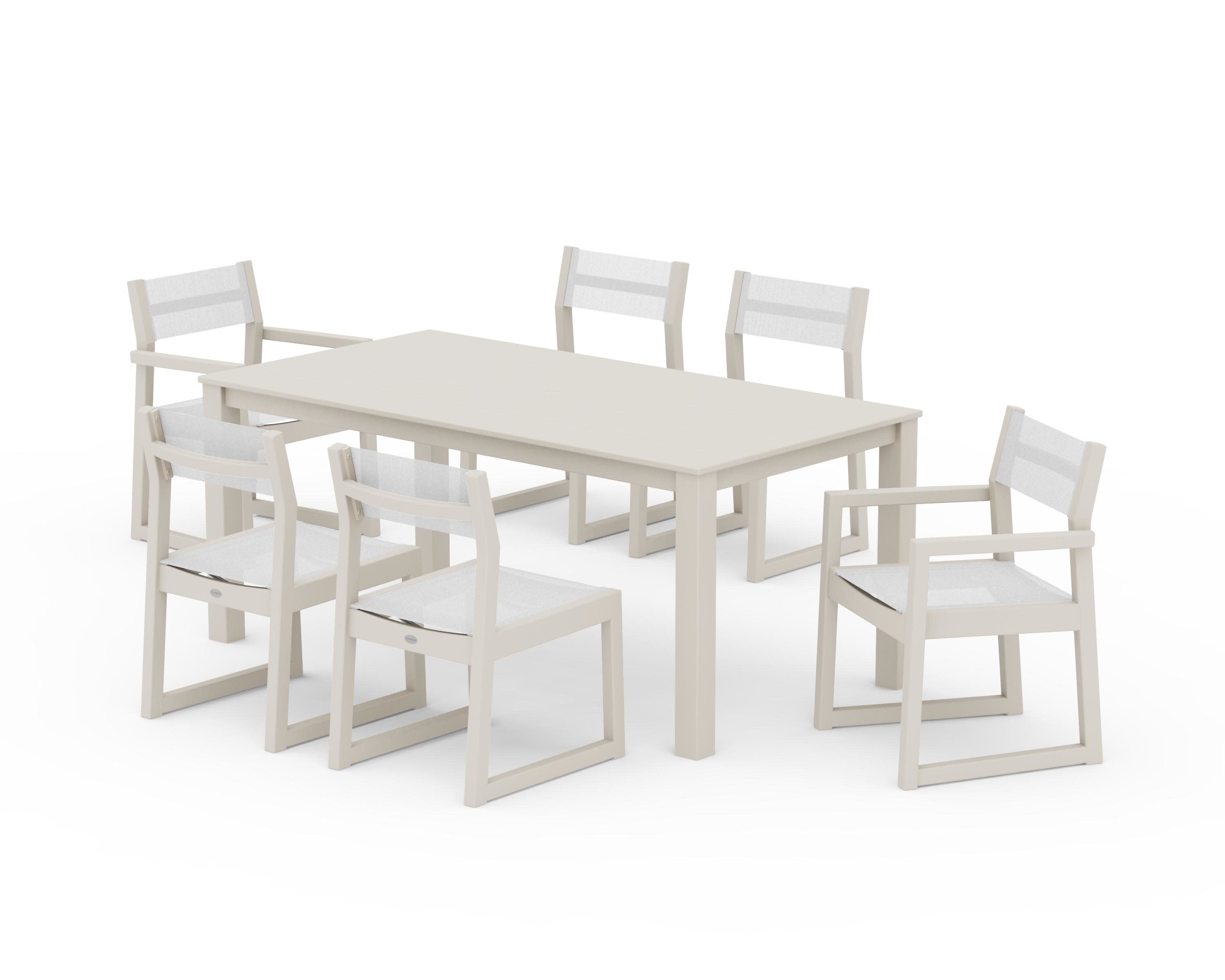 EDGE Sling 7-Piece Parsons Dining Set in Sand / White Sling