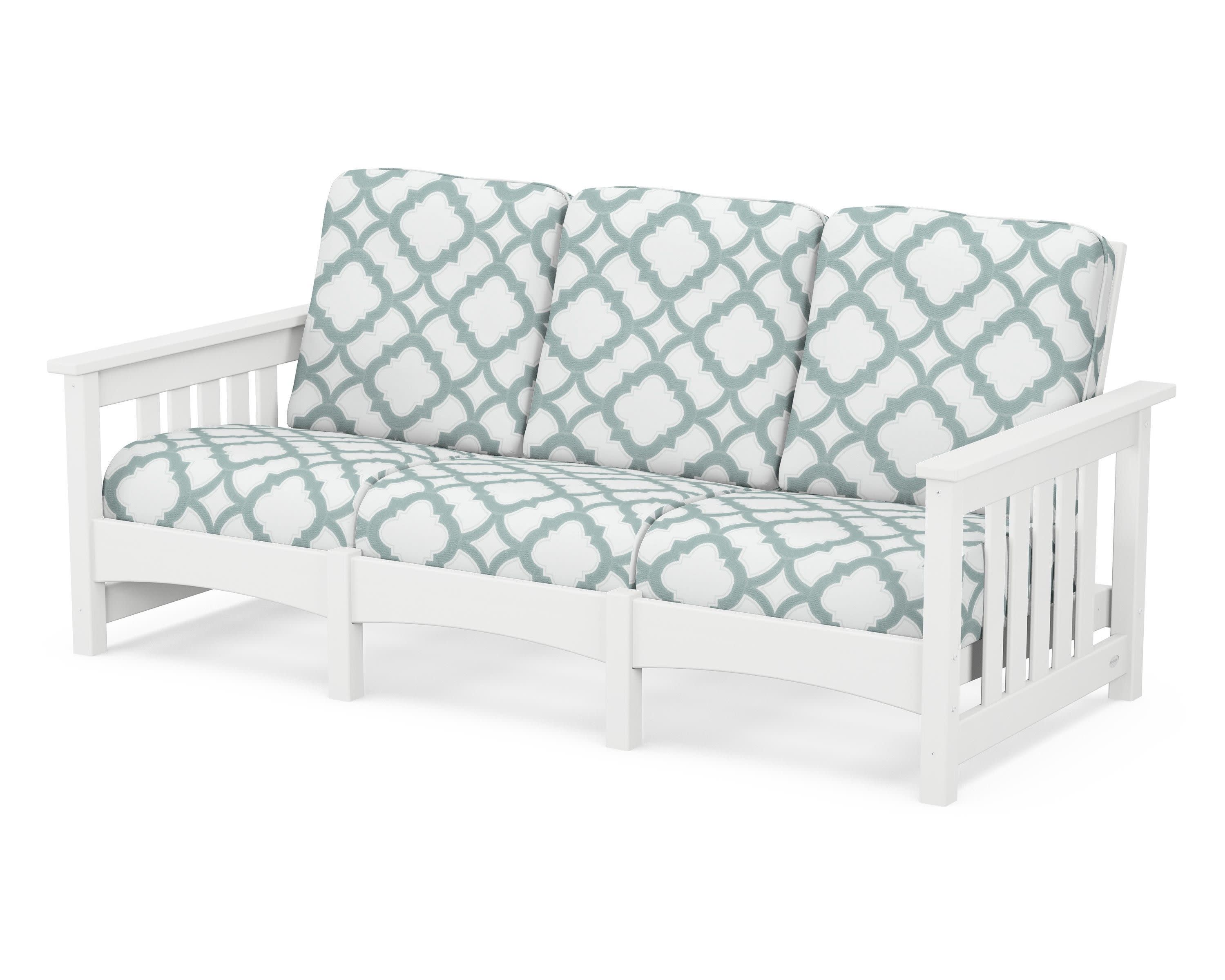 Club Mission Sofa in White / Trellis Glacier Spa
