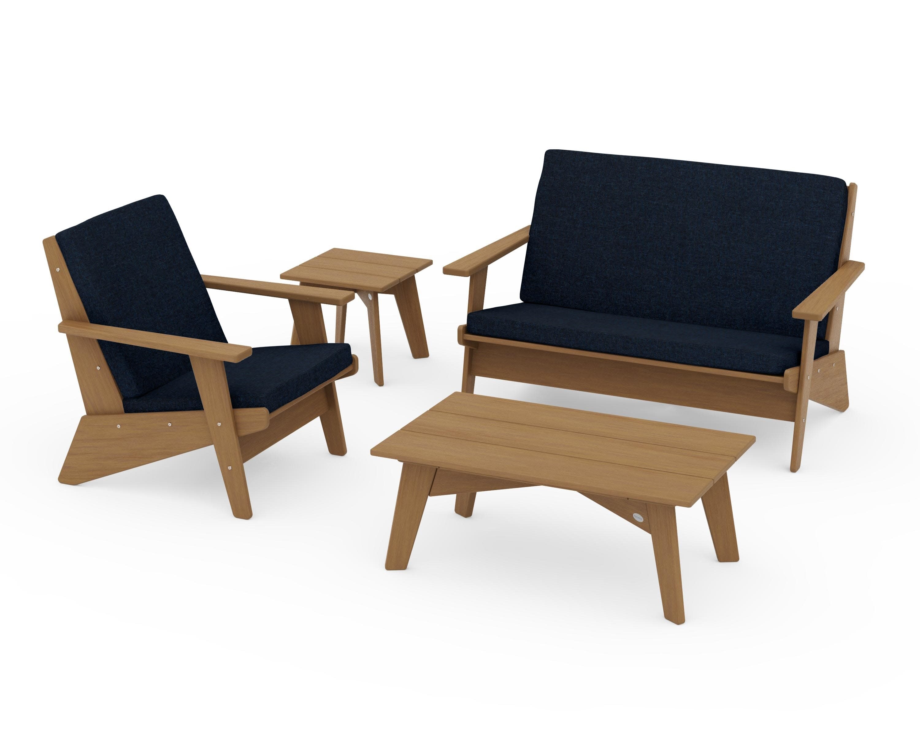 Riviera Modern Lounge 4-Piece Set in Natural / Marine Indigo