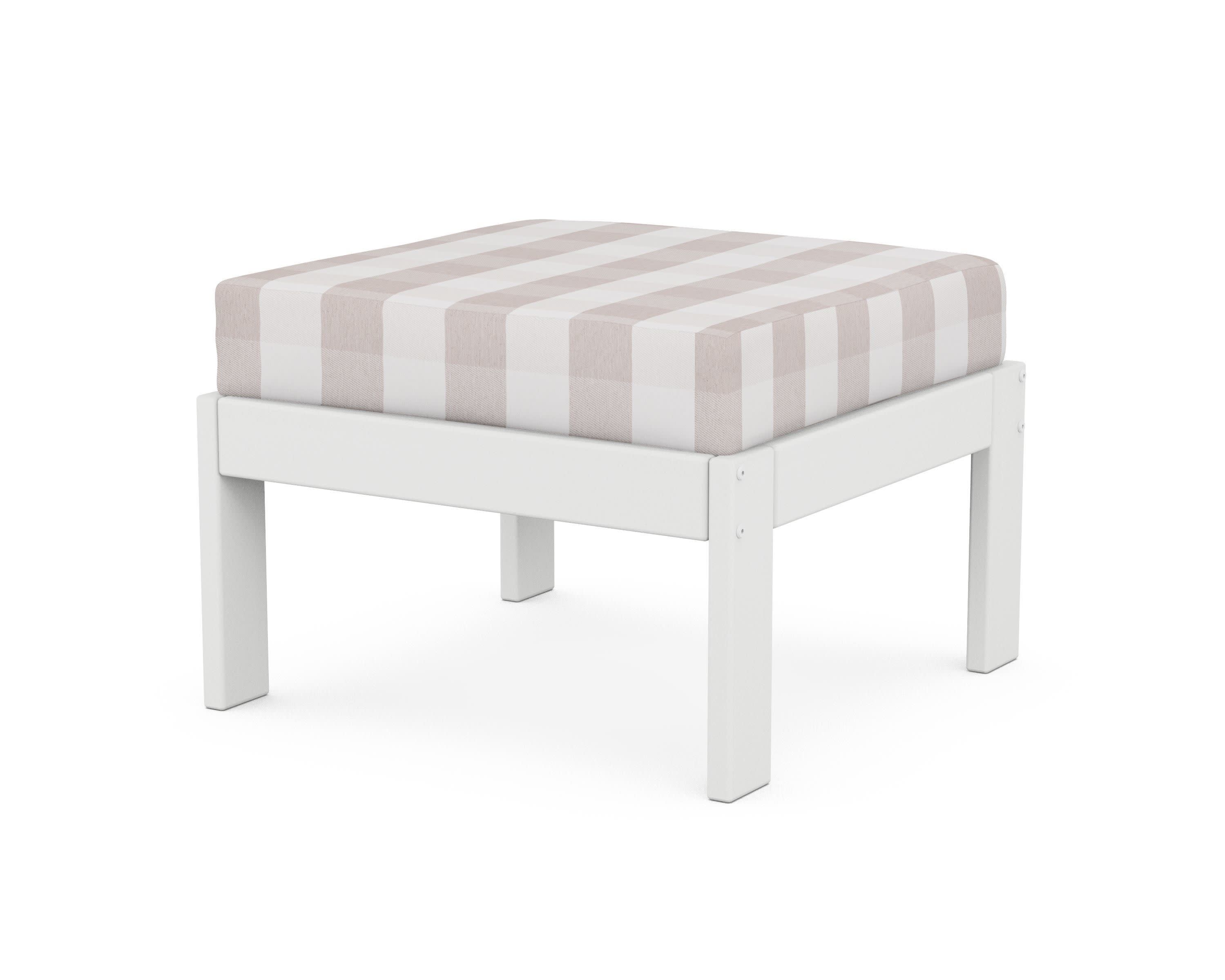 Vineyard Modular Ottoman in White / Buffalo Plaid Dune Burlap