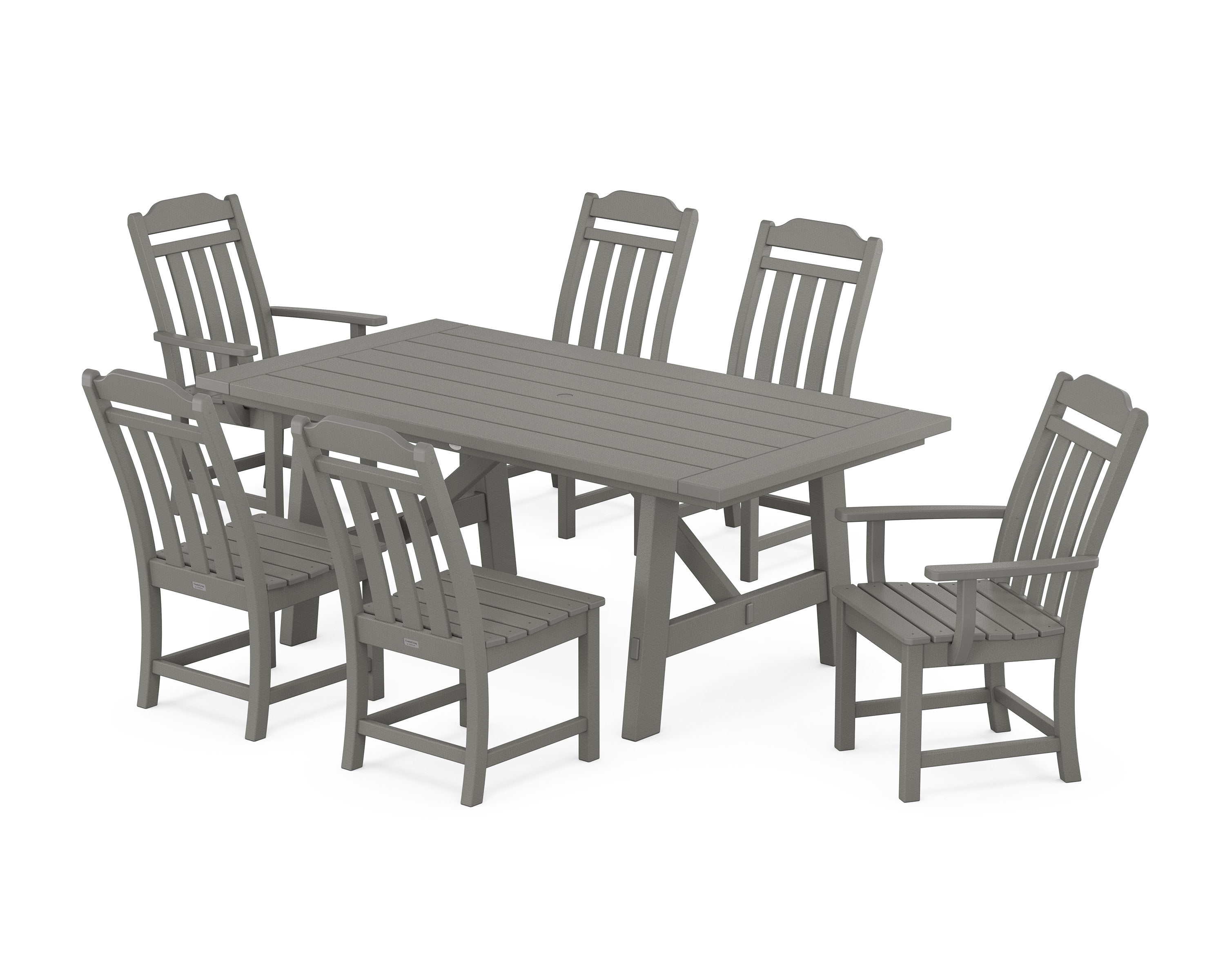 Cottage 7-Piece Rustic Farmhouse Dining Set in Slate Grey