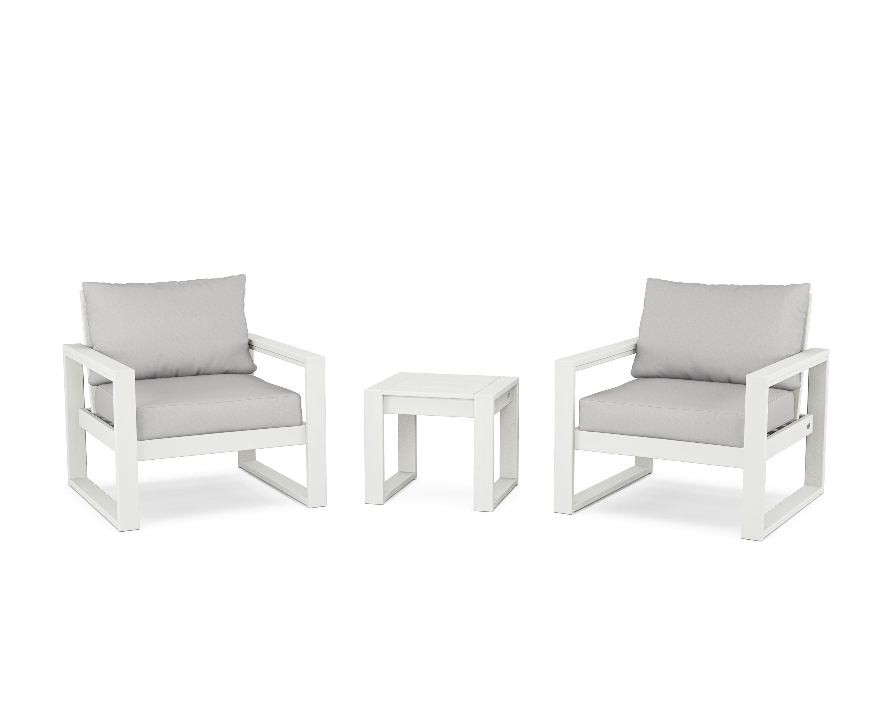 EDGE Sectional 3-Piece Deep Seating Set in Vintage White / Diamond in the Rough