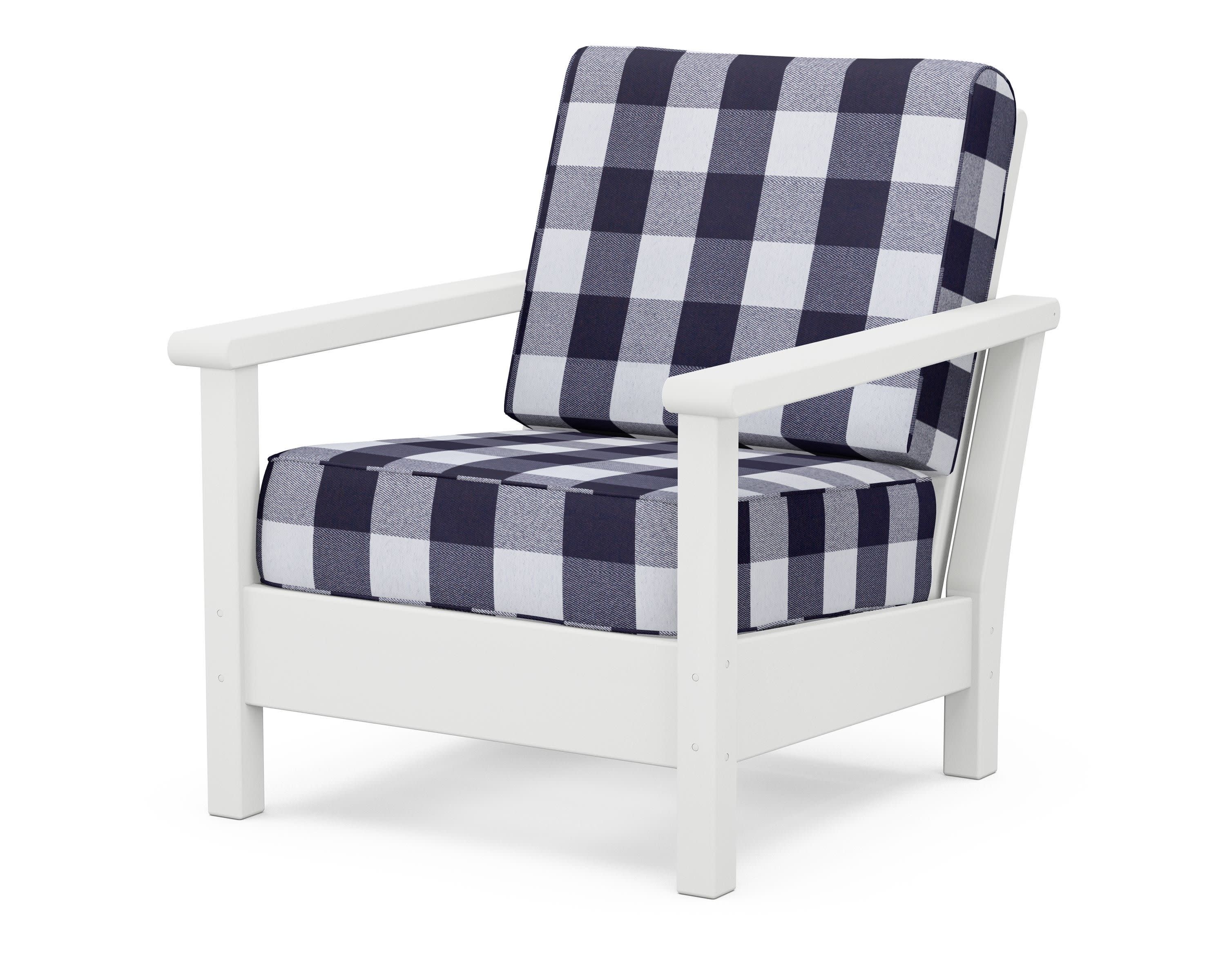 Harbour Deep Seating Chair in White / Buffalo Plaid Navy