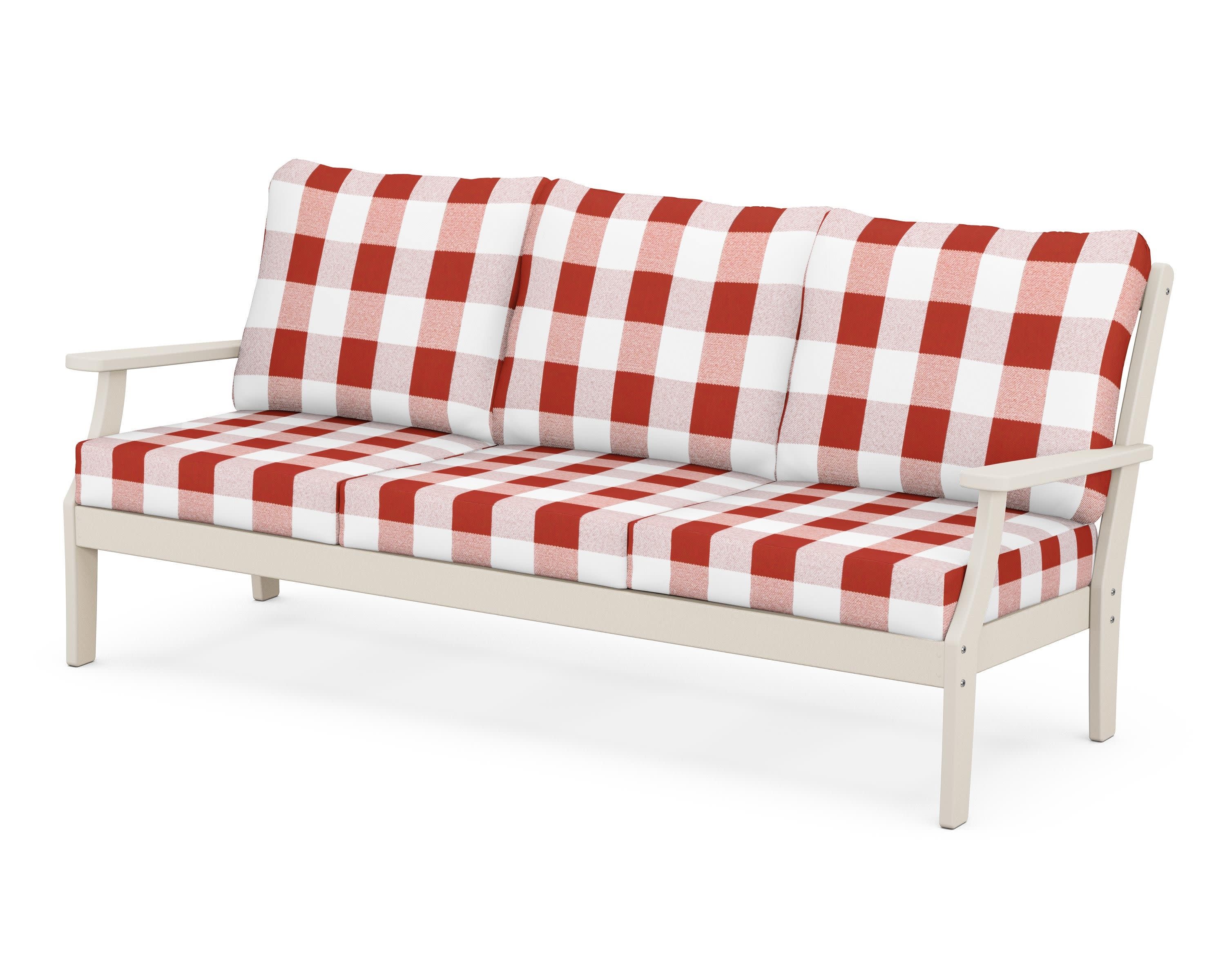 Braxton Deep Seating Sofa in Sand / Buffalo Plaid Crimson