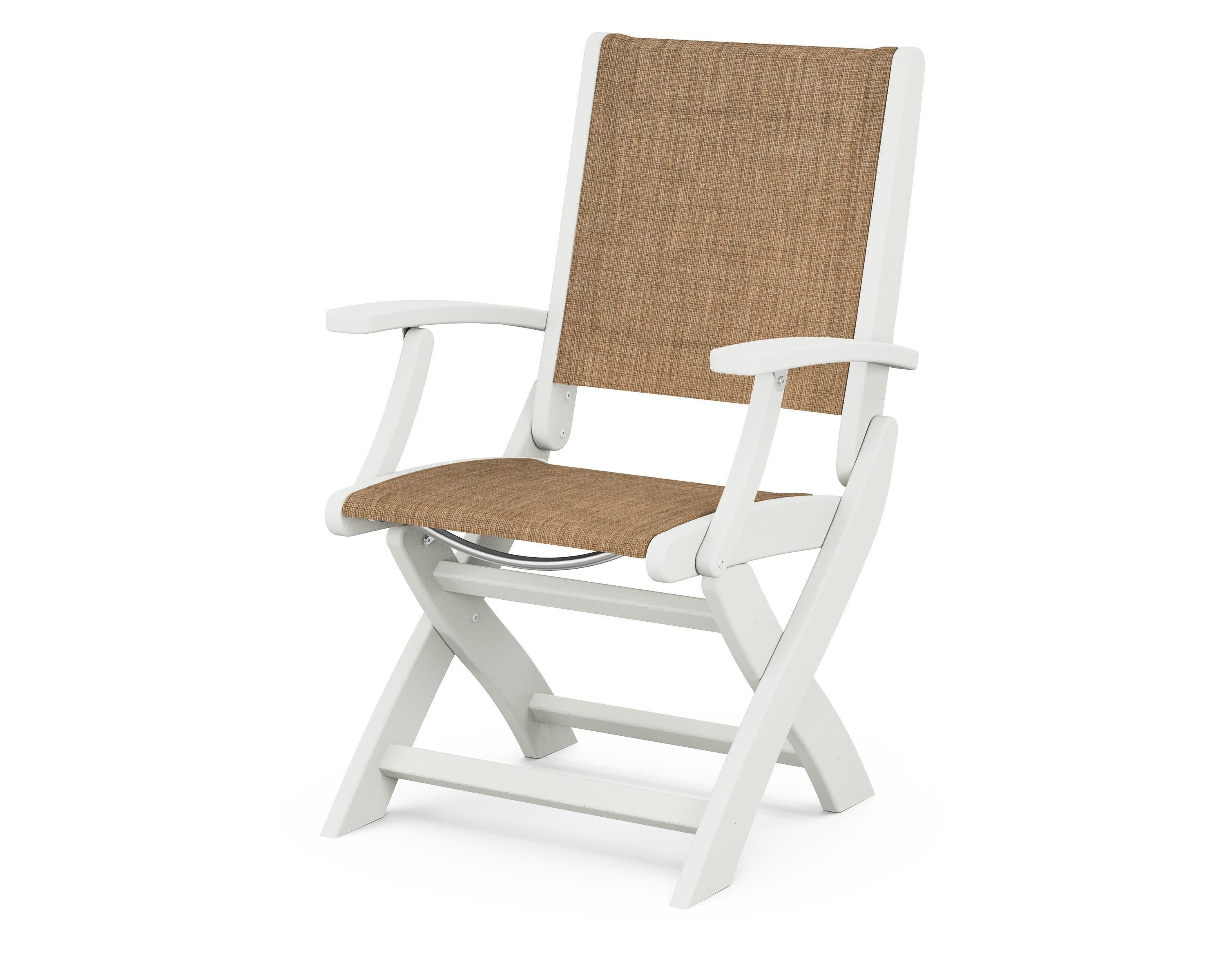 Coastal Folding Chair in Vintage White / Burlap Sling