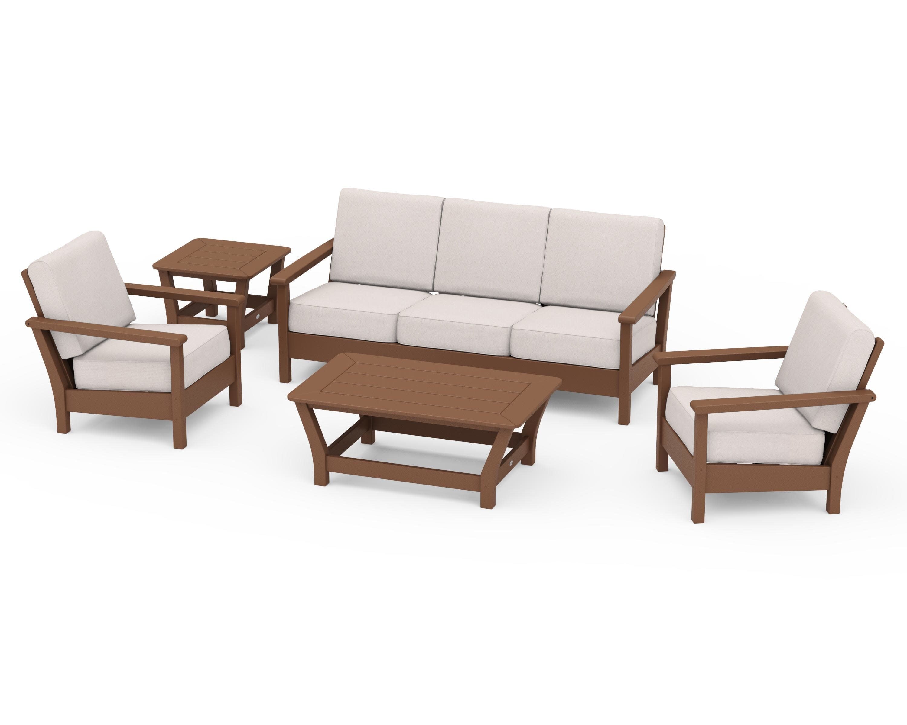 Harbour 5-Piece Deep Seating Set in Teak / Dune Burlap