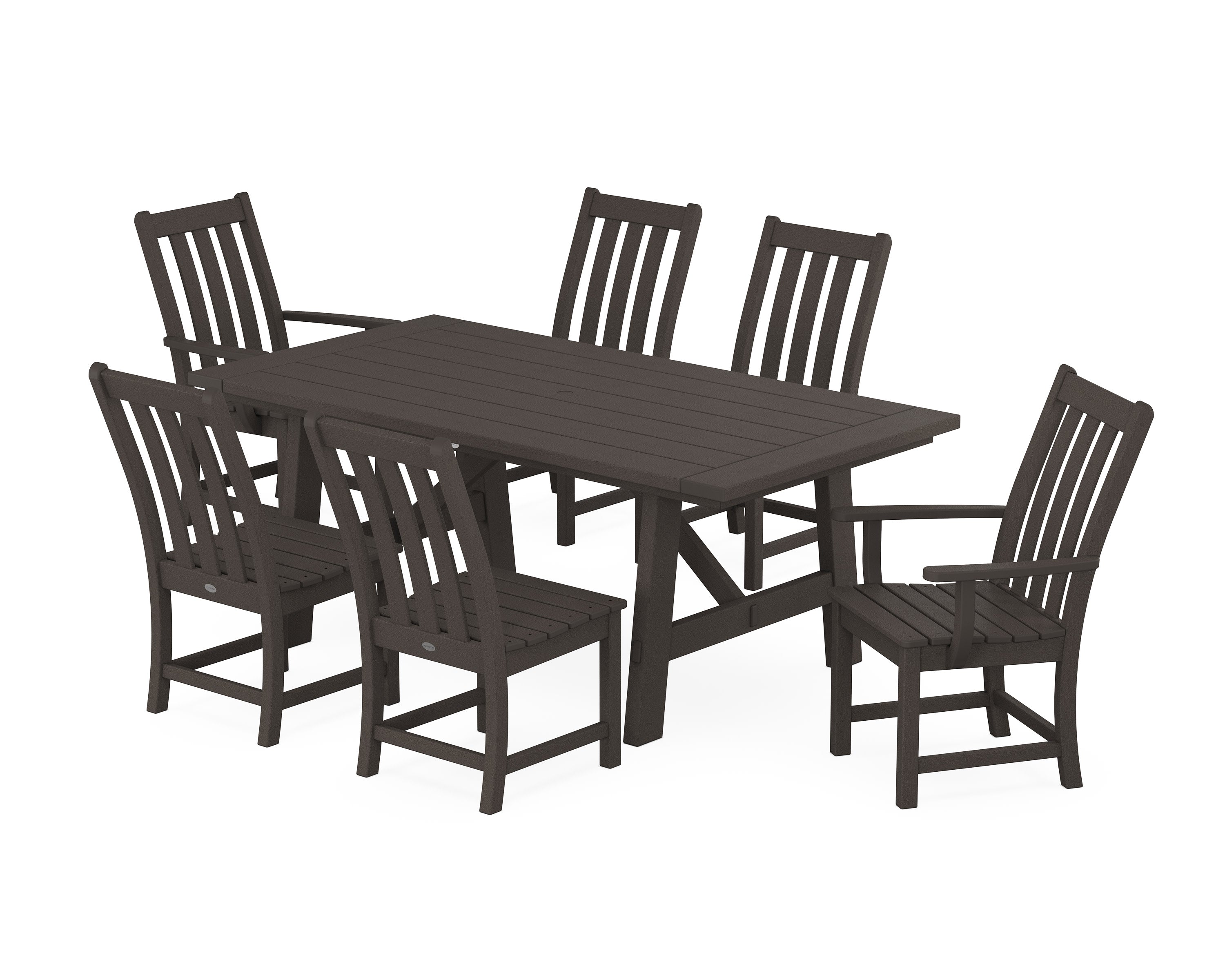 Vineyard 7-Piece Rustic Farmhouse Dining Set in Vintage Coffee
