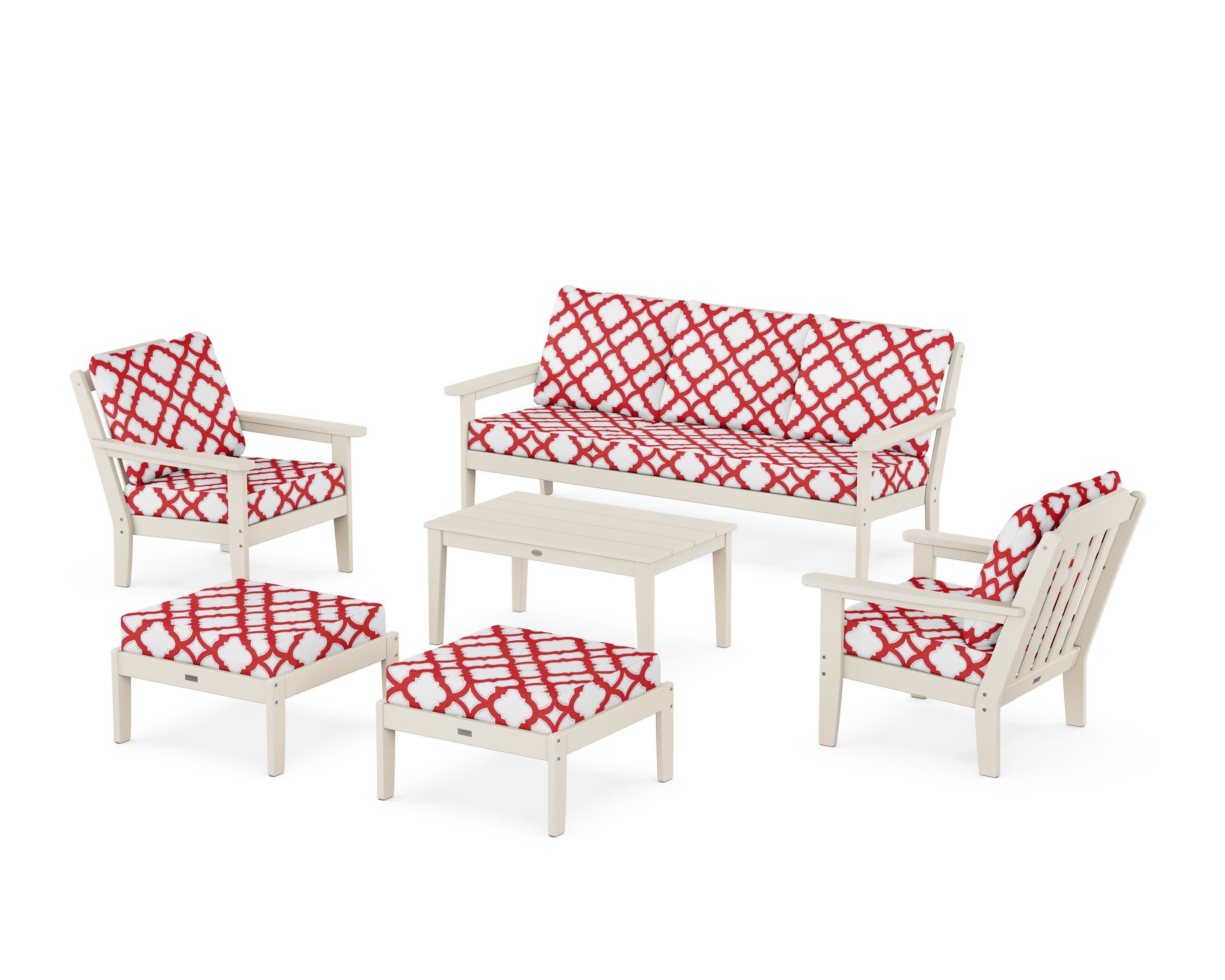 Cottage 6-Piece Lounge Sofa Set in Sand / Trellis Crimson